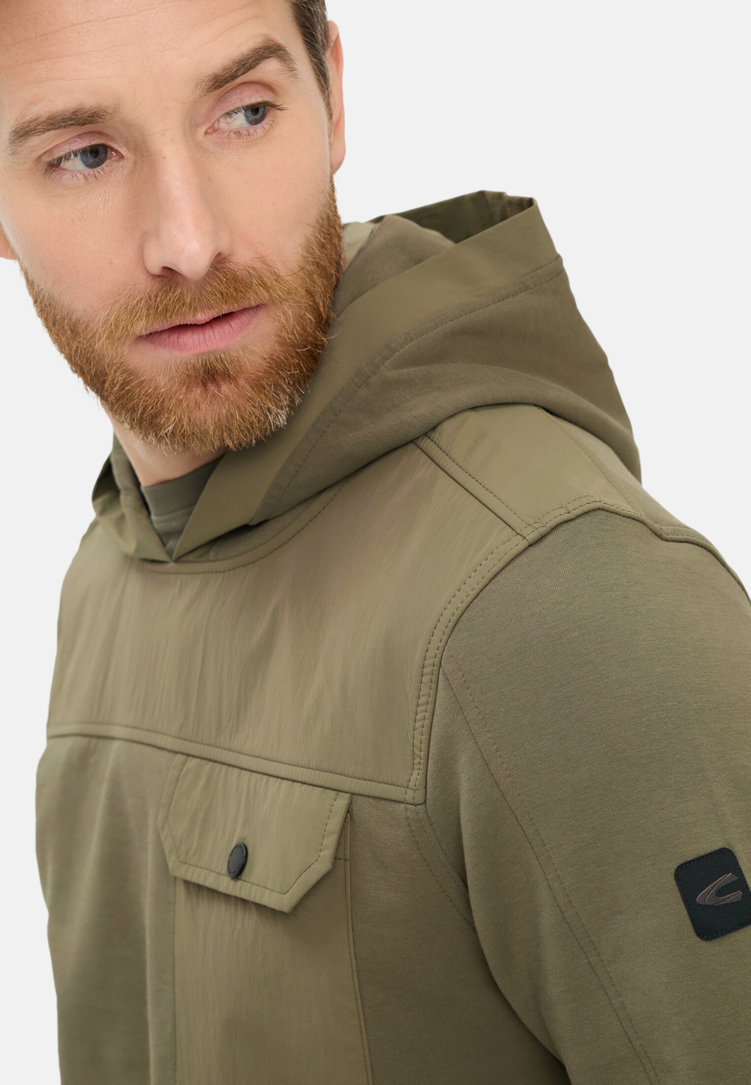 Herren fleXXXactive® Sweatshirt mit Kapuze Olivgrün getragen detailliert nah