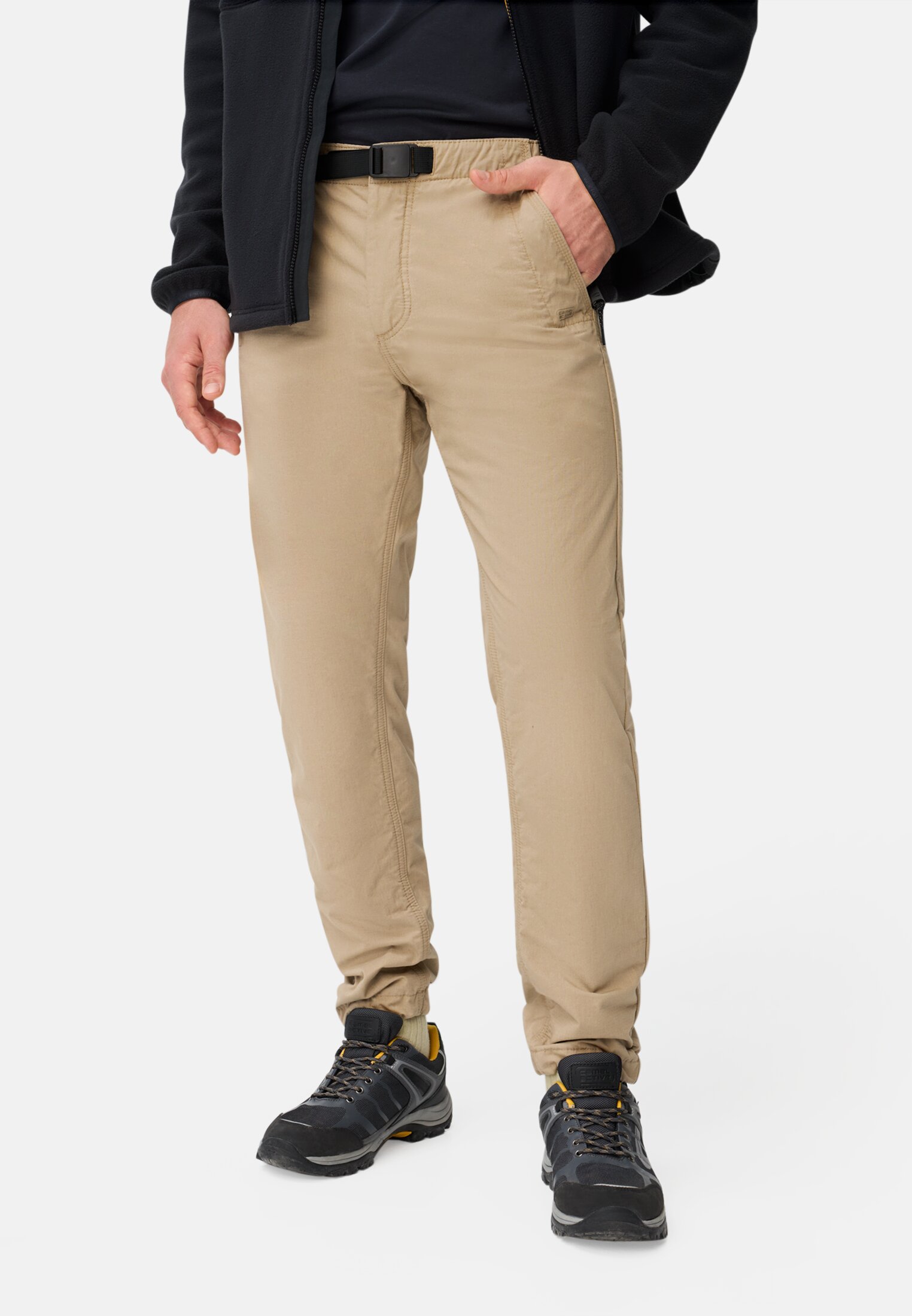Herren Thermo Chino aus reiner Baumwolle mit Polyesterfutter Beige getragen vorn