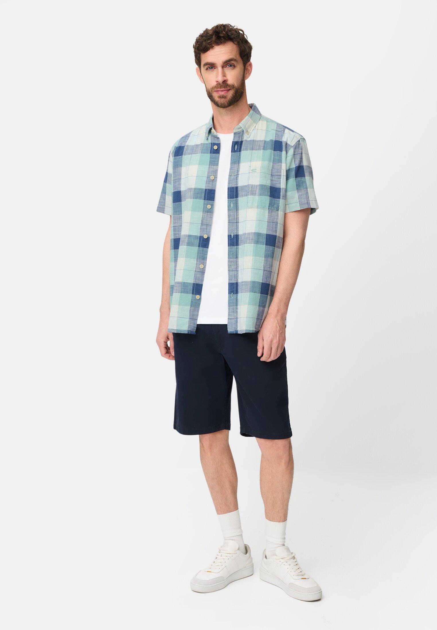 Heren Geruit overhemd van puur katoen Hemelsblauw gedragen voor lichaam compleet