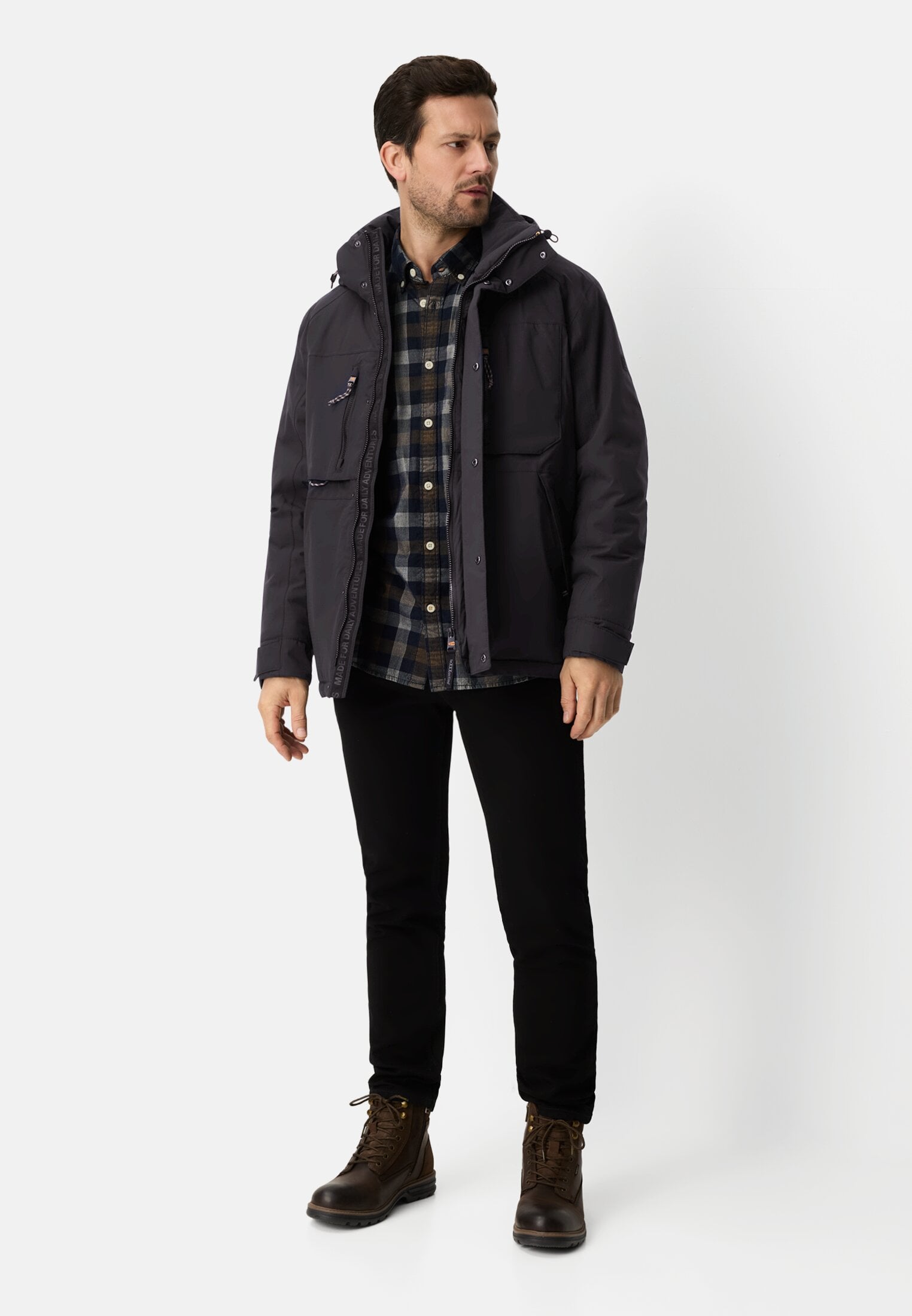 Men teXXXactive® jacket with removable hood Navy blue worn front full body