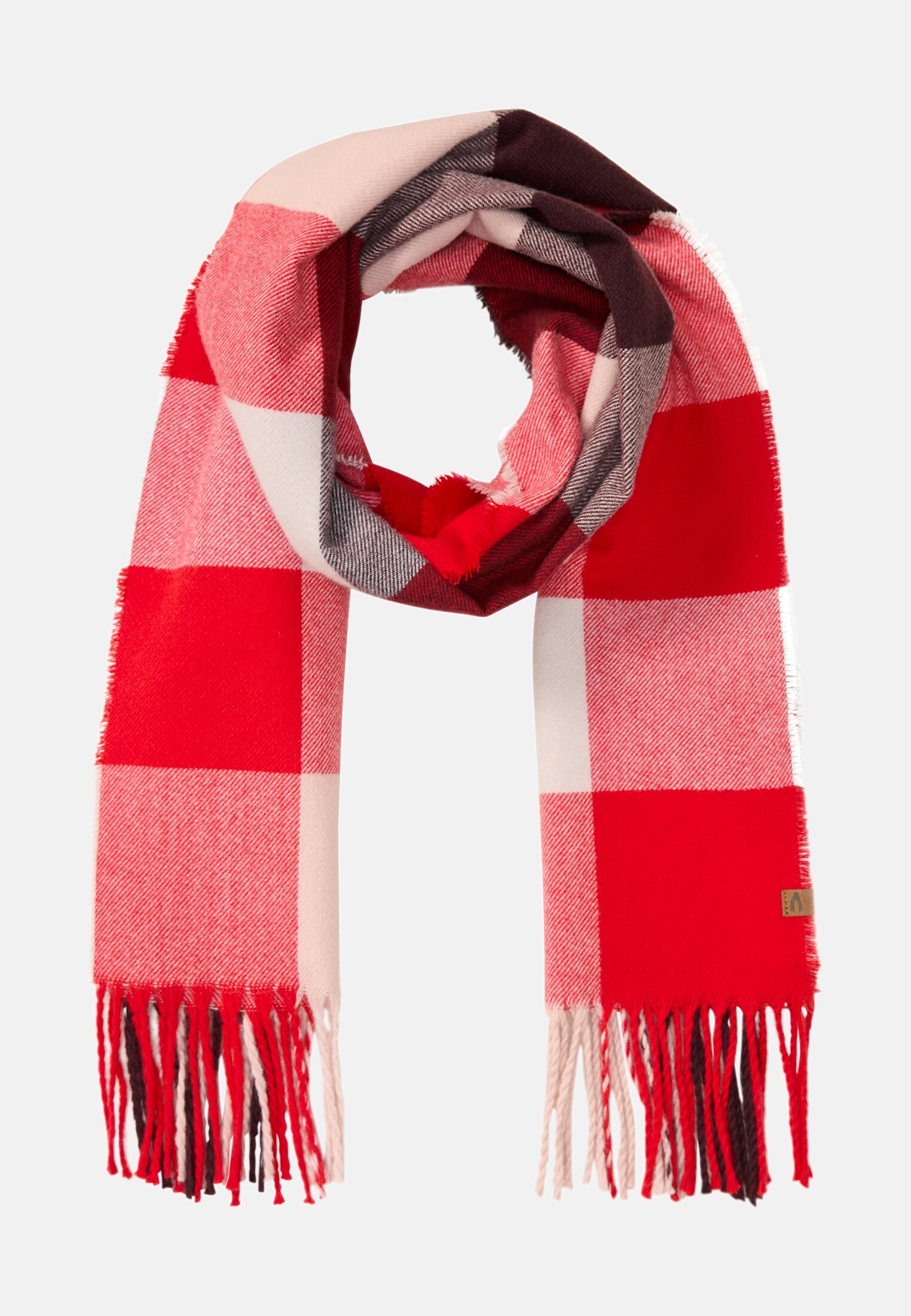 Women Fine woven scarf with chequered pattern Pink frontal front