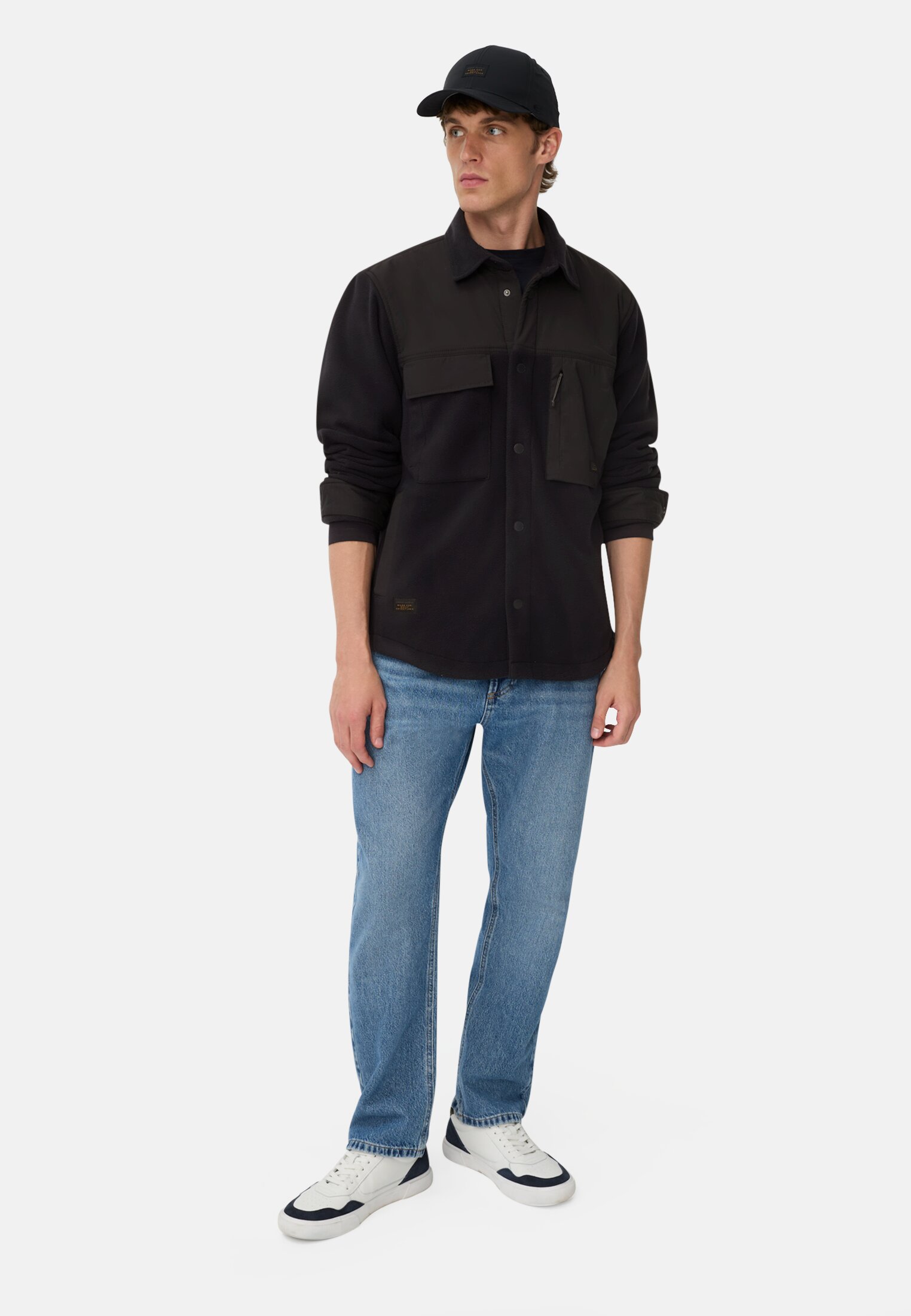 Men Overshirt with shirt collar Navy blue worn front full body