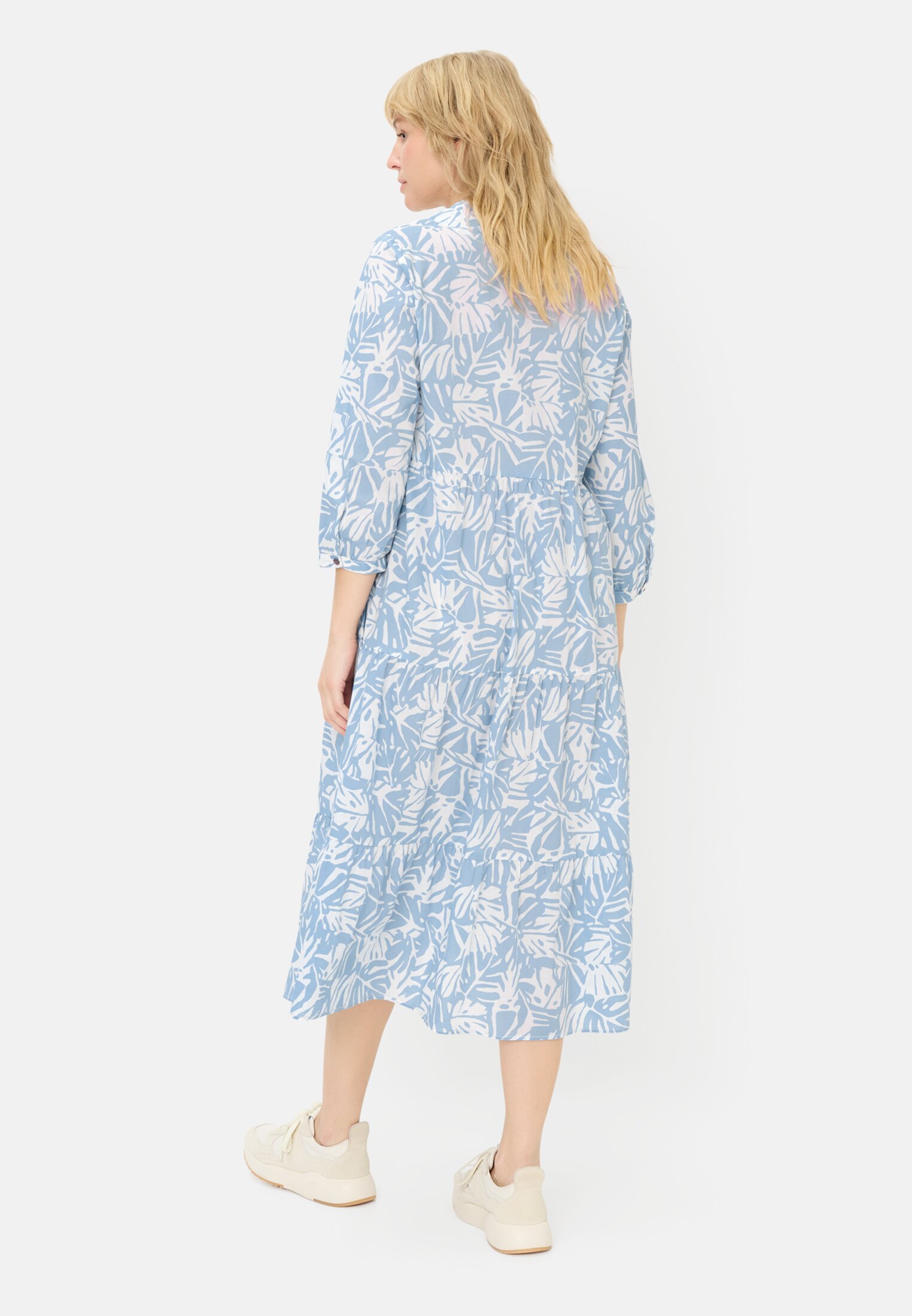 Women Mid-length summer dress with all-over print Light Blue AOP worn back