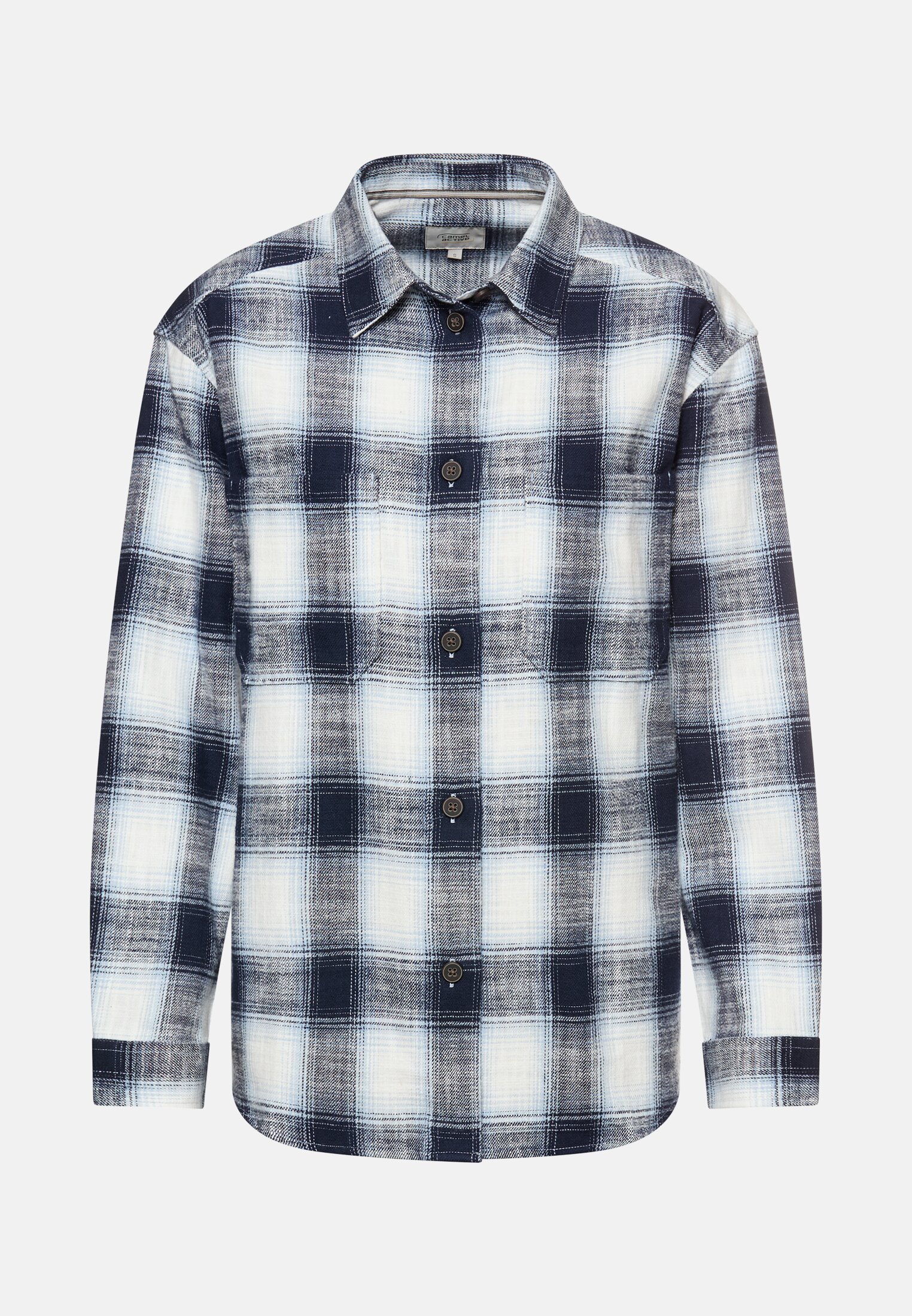 Women Check blouse with breast pocket Dark Blue frontal front