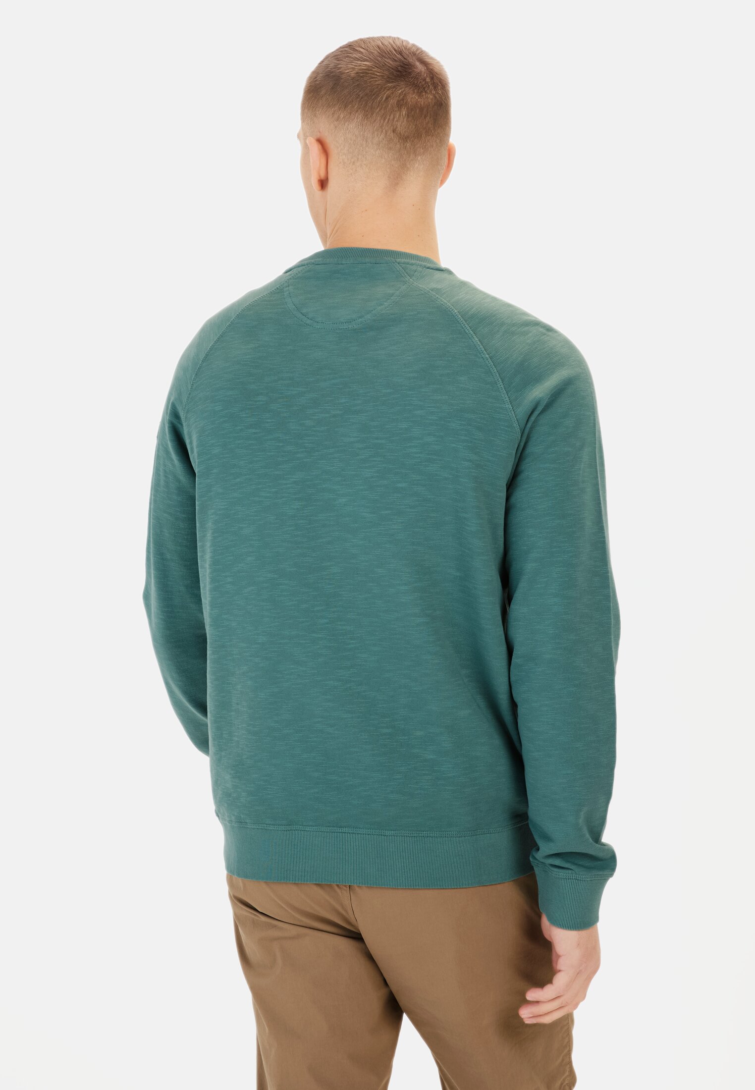 Men Sweatshirt made from pure Cotton Dark green worn back
