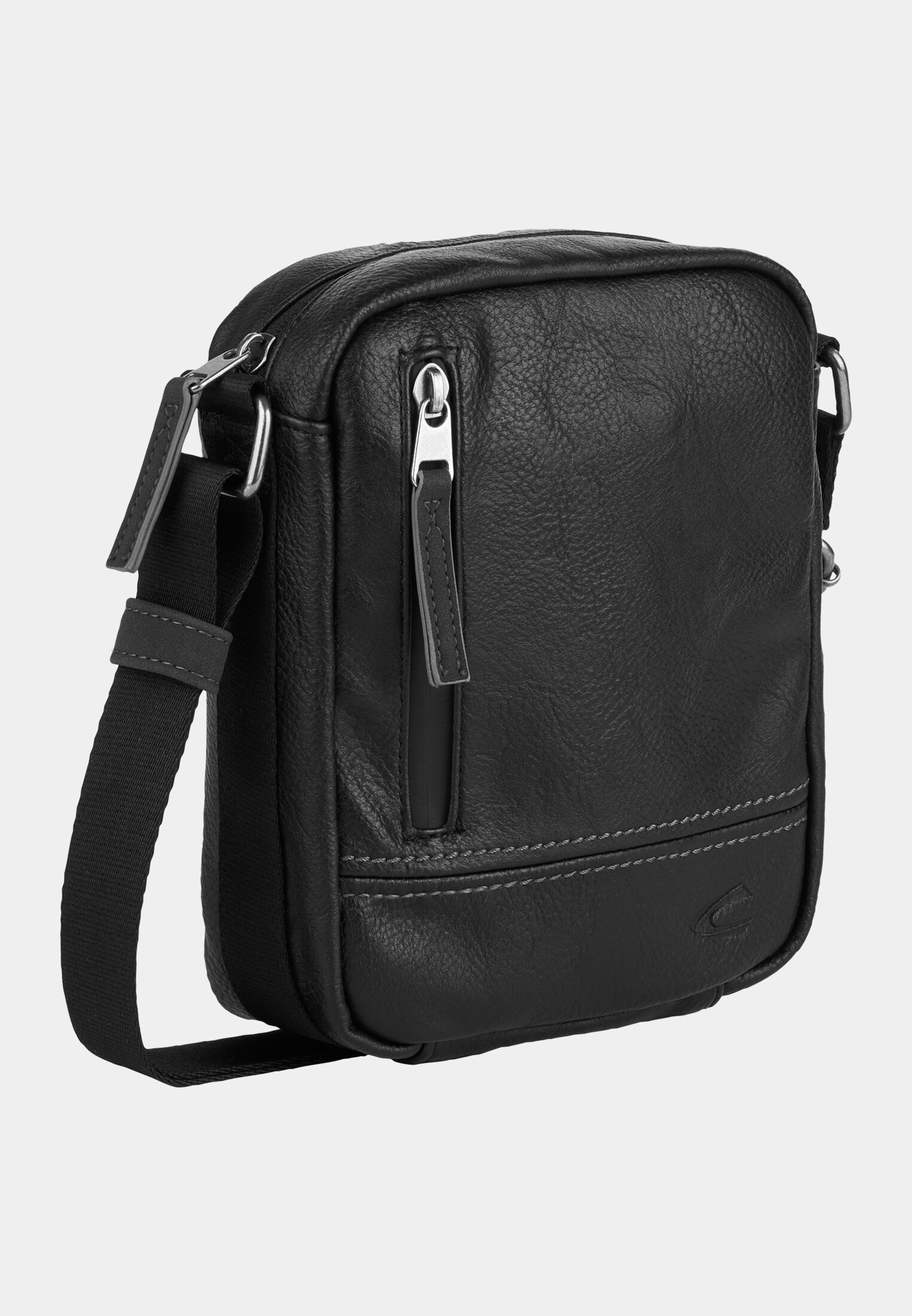 Herren TRACES Umhängetasche mit verstellbarem Schulterriemen Schwarz frontal vorn