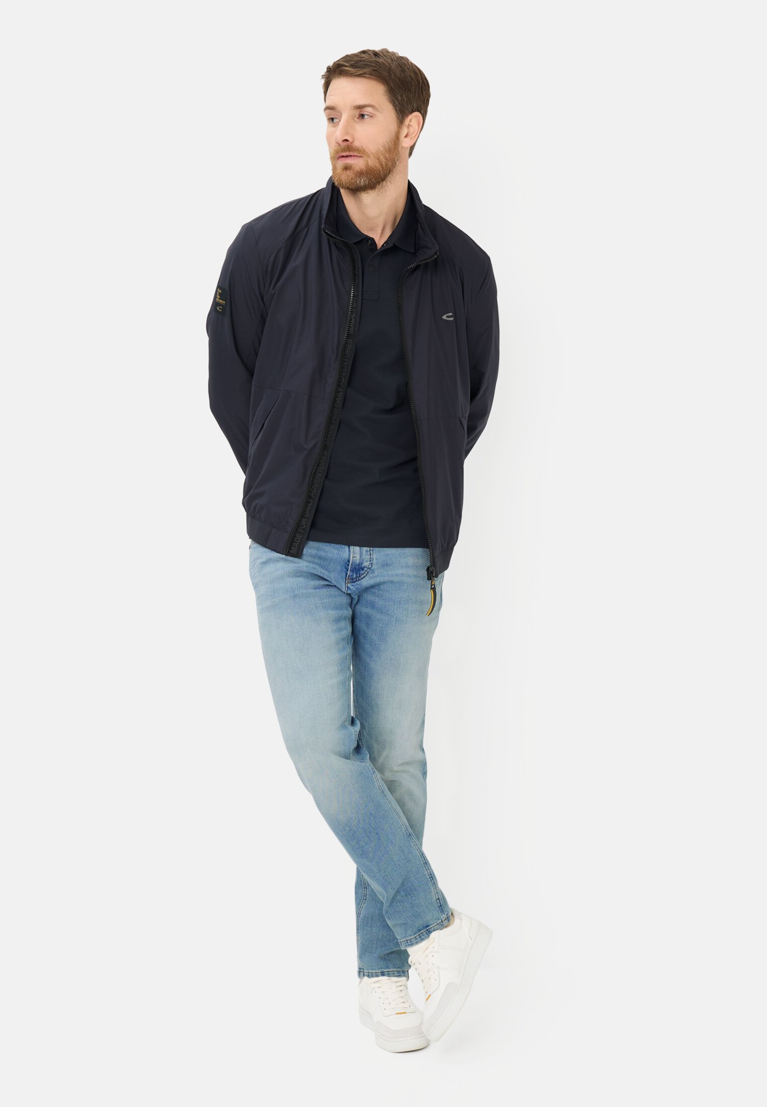 Men fleXXXactive® Jeans 5-Pocket Regular Fit Pants Pale blue worn front full body