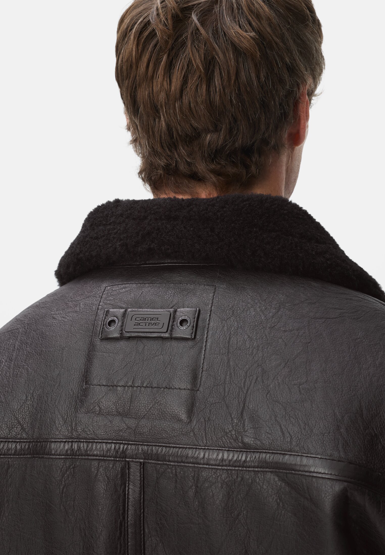 Herren Gefütterte Lederjacke mit Innentasche Schwarz getragen detailliert nah