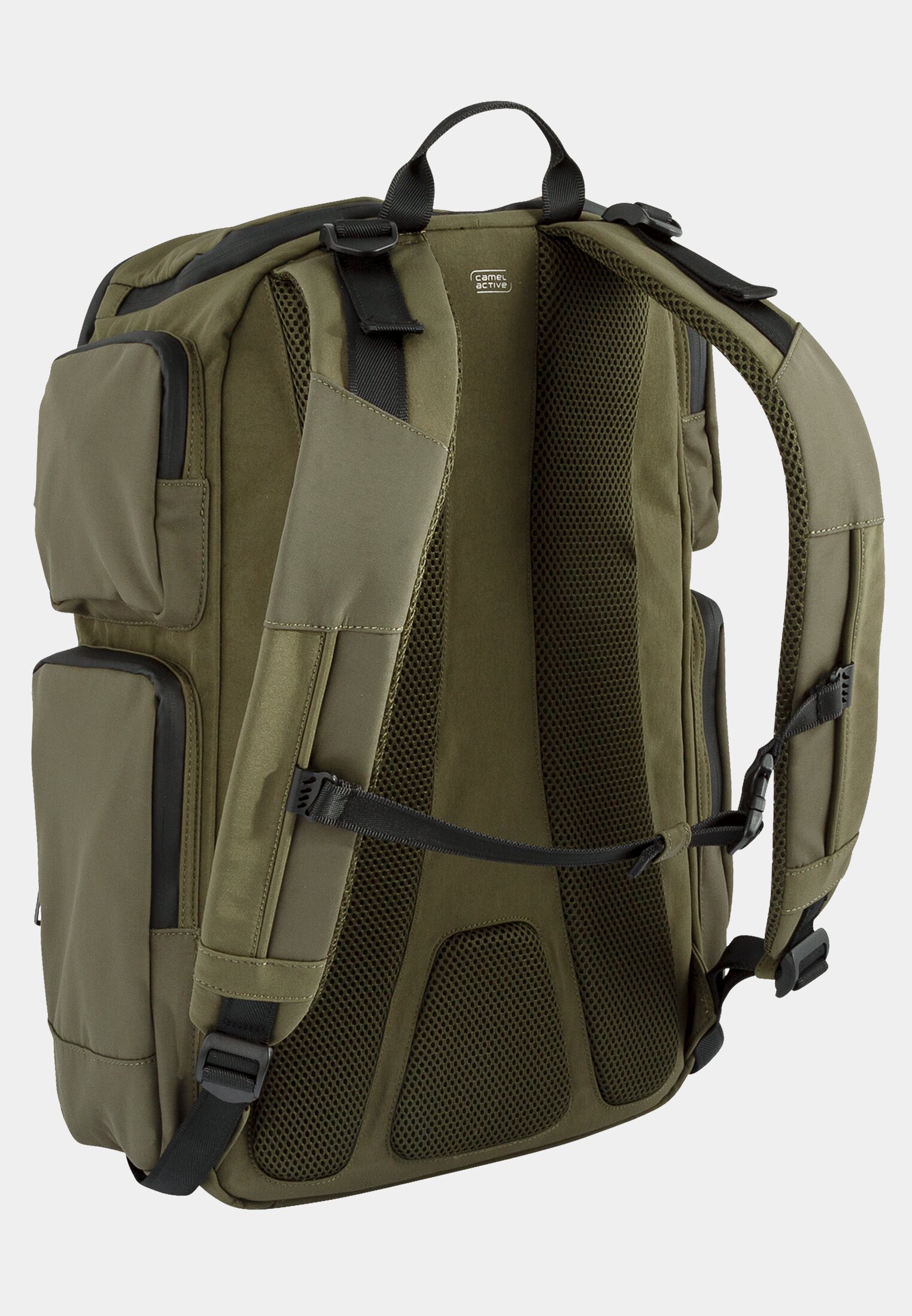 Heren BROOKLYN Ultra-lichtgewicht nylon rugzak Khaki frontaal achter