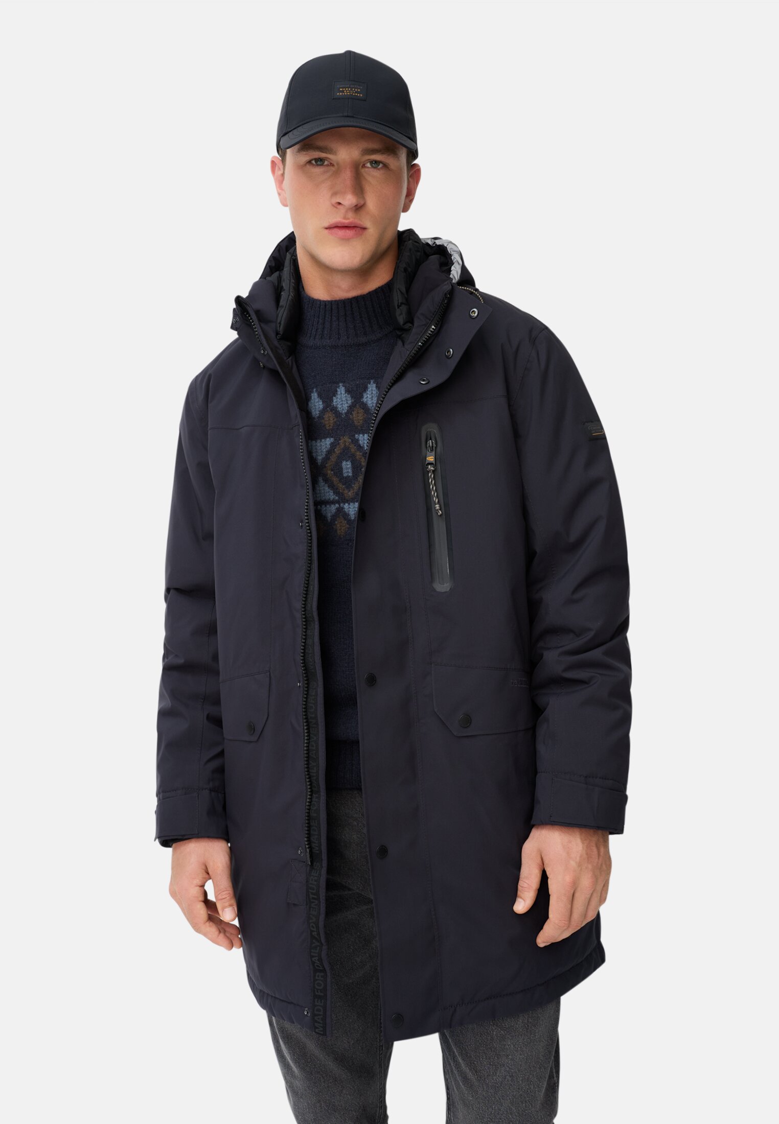 Men teXXXactive® coat with hood Navy blue worn front