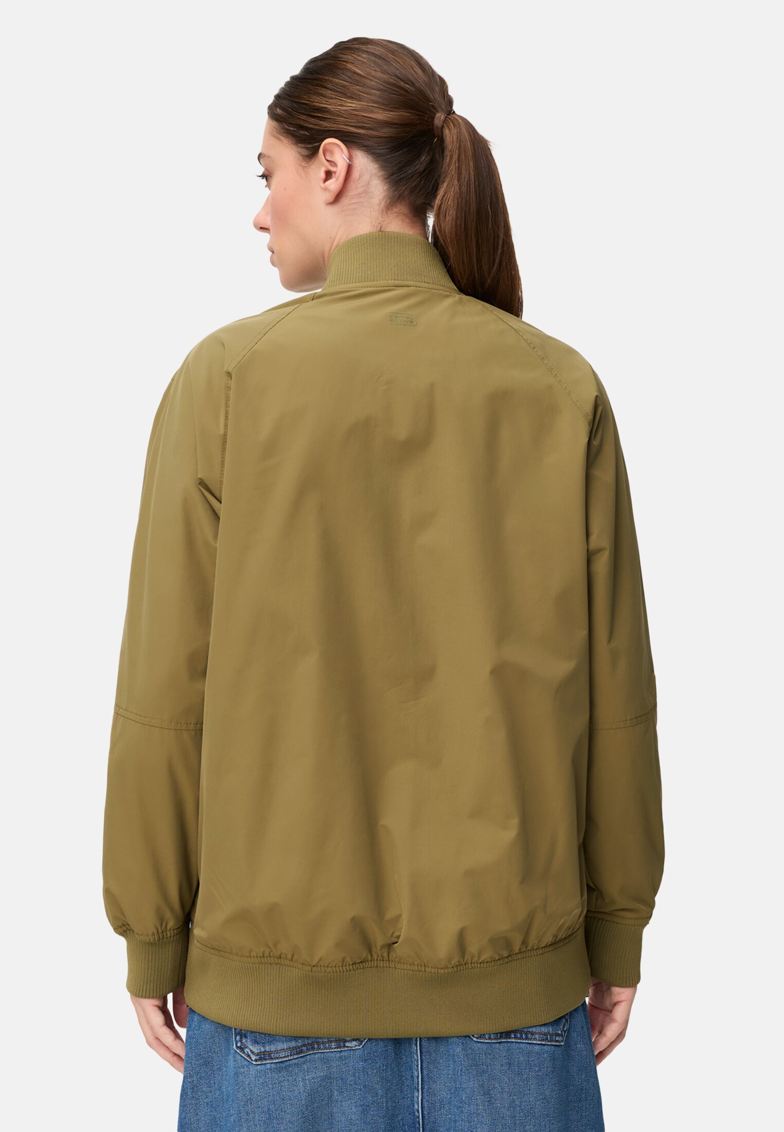 Damen Bomberjacke mit seitlichem Reißverschluss Oliv getragen hinten