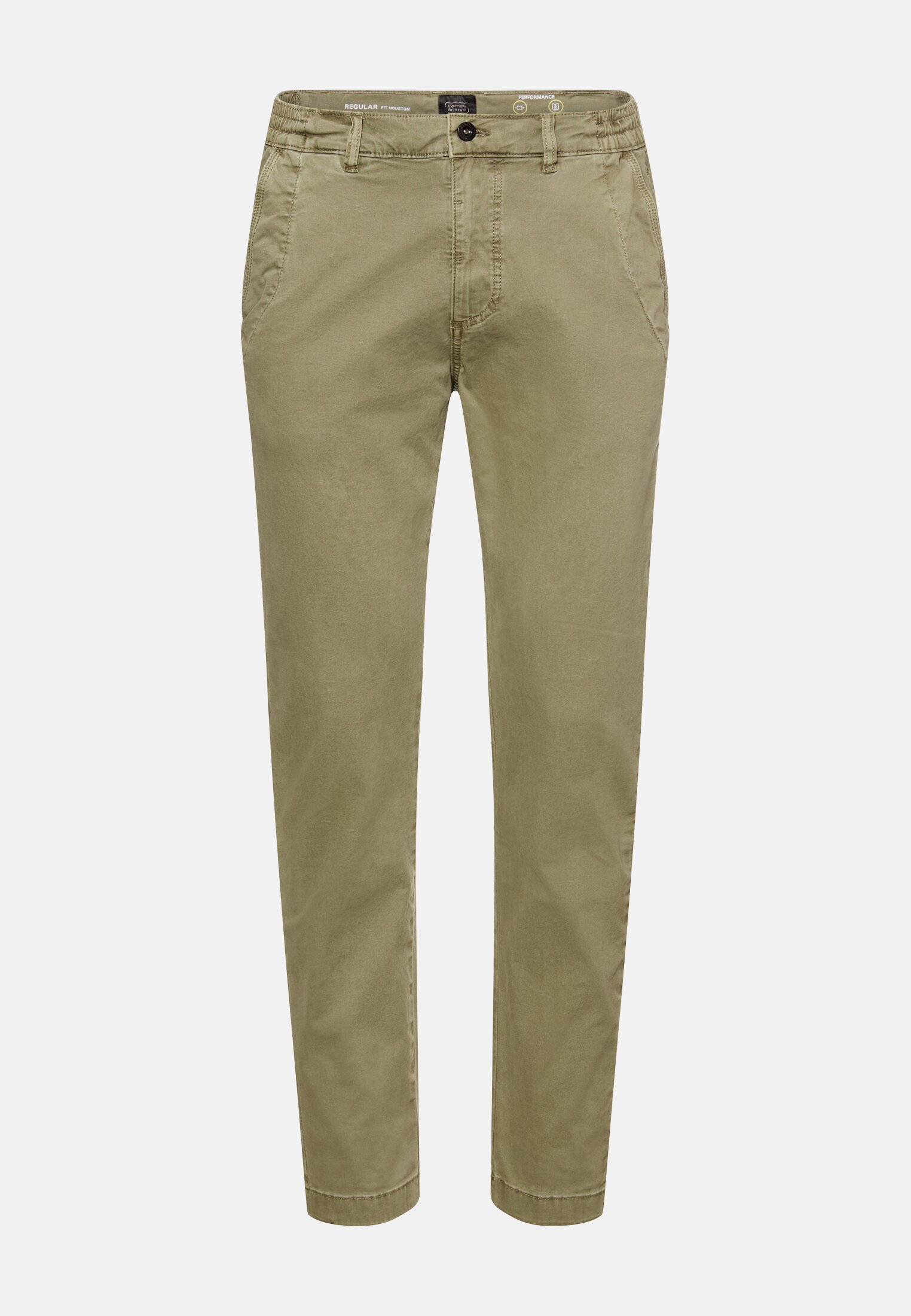 Heren Chinobroek met elastische tailleband Olijfgroen frontaal voor