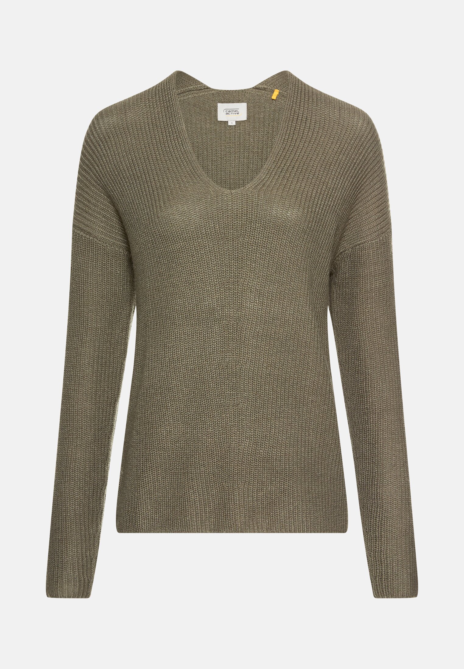 Damen Strickpullover mit V-Ausschnitt Graugrün frontal vorn