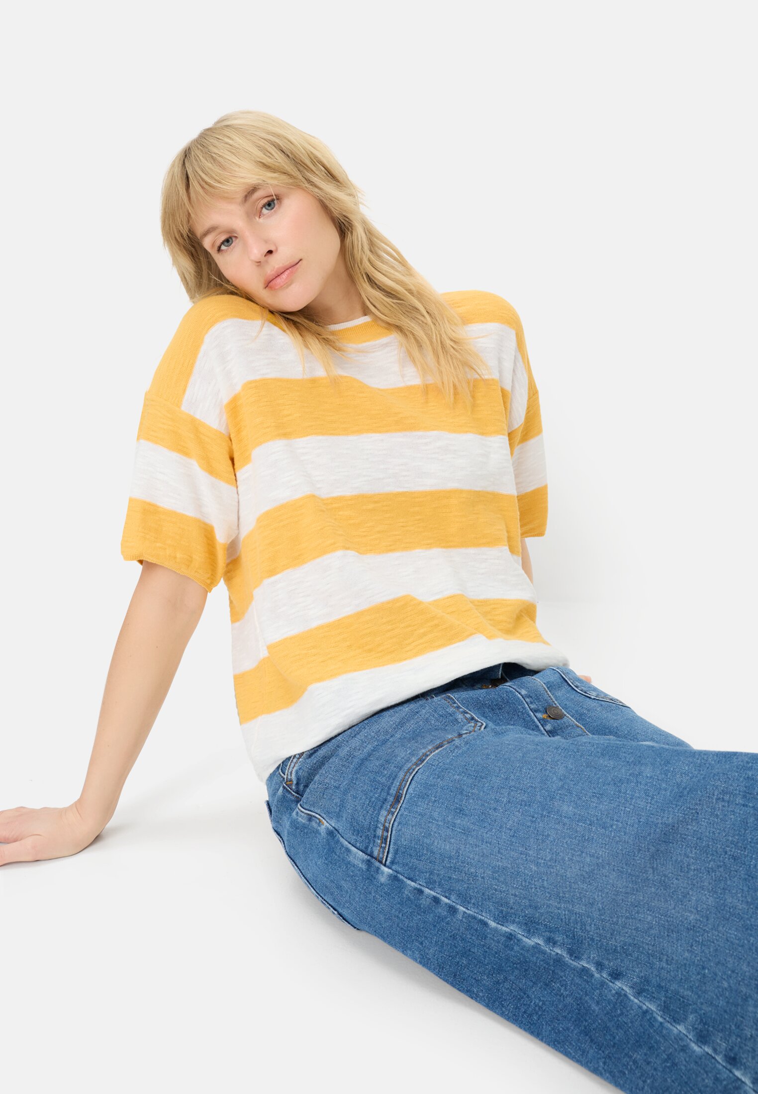 Women 1/2-sleeve shirt made of pure cotton Yellow worn emotional