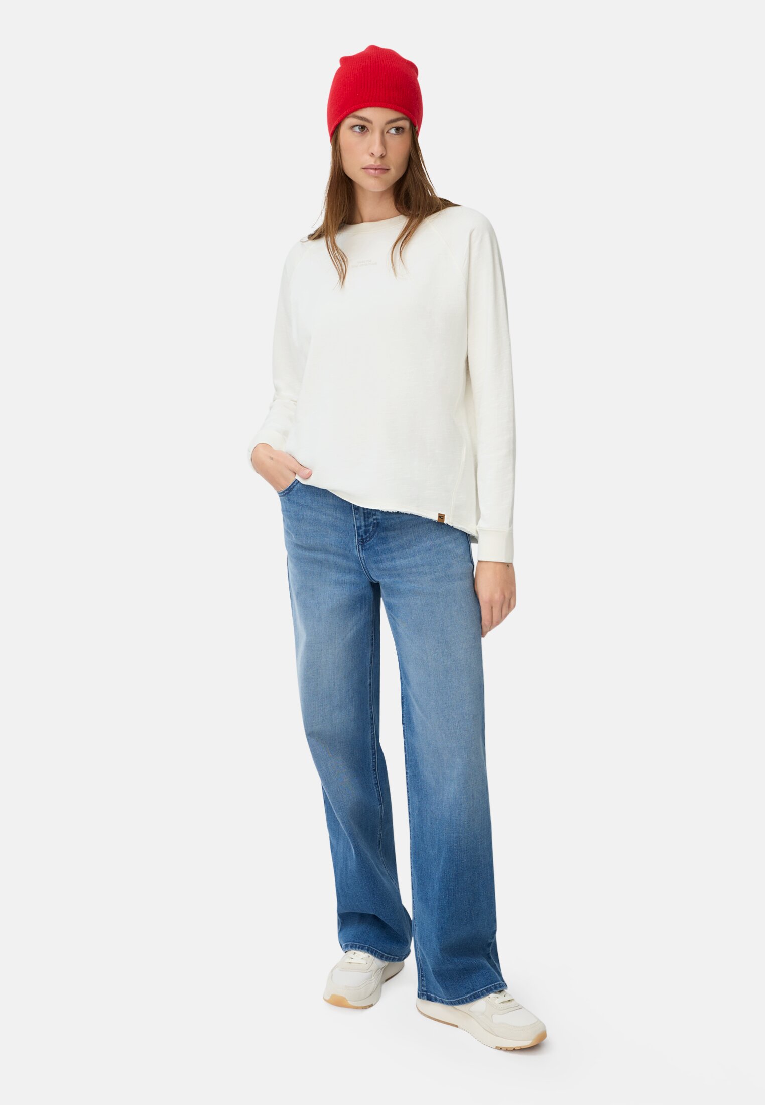 Women Sweatshirt with raglan sleeves Milk white worn front full body