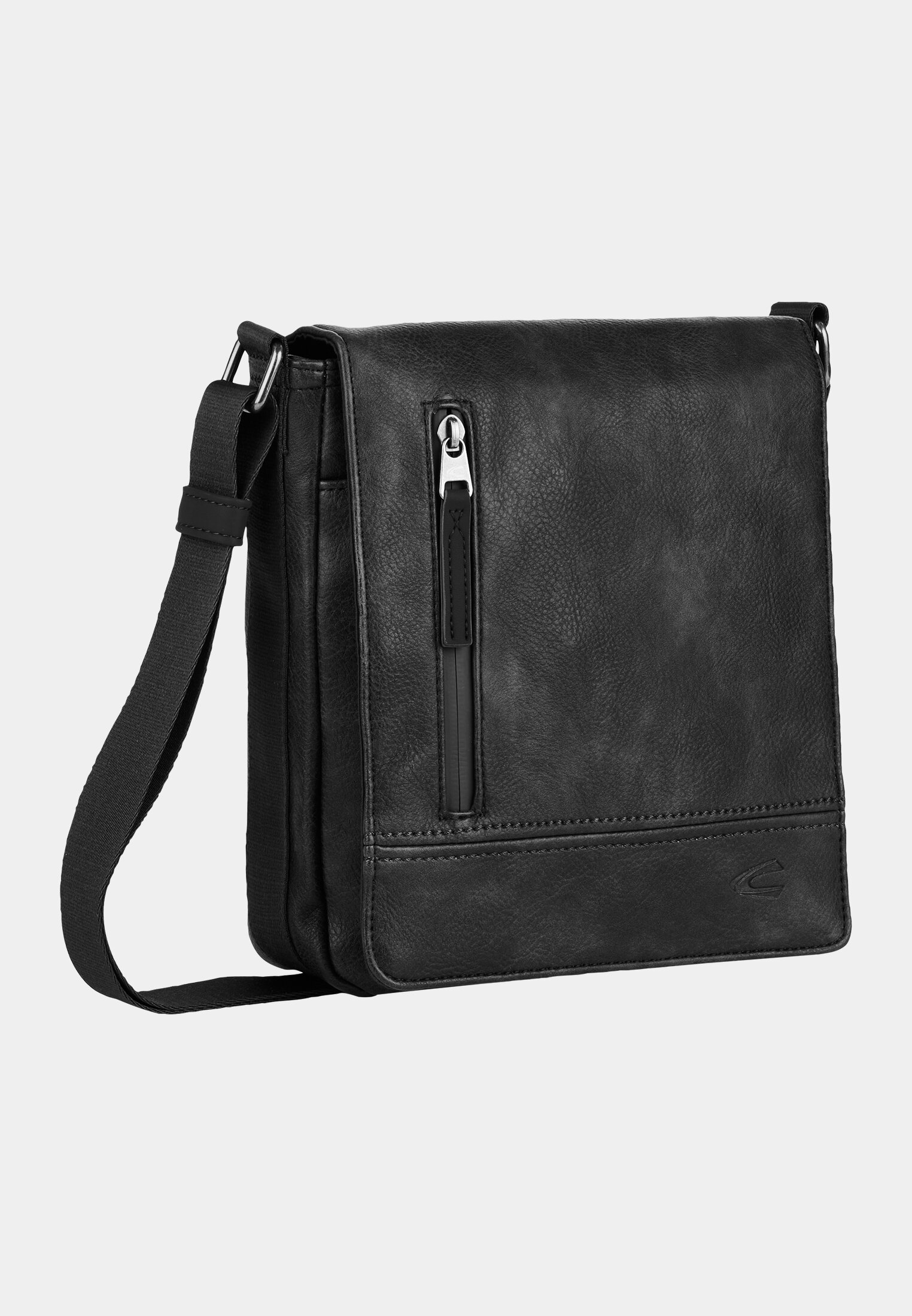 Herren TRACES Umhängetasche mit verstellbarem Schulterriemen Schwarz frontal vorn