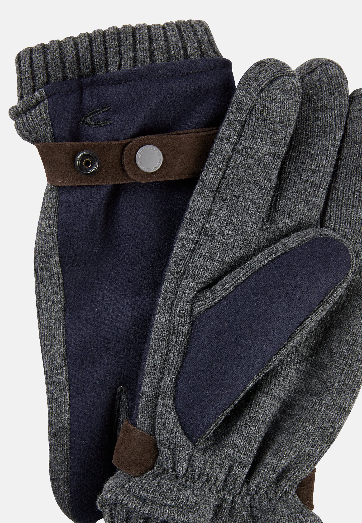 Men Knit gloves with adjustable cuffs and warming lining Navy blue front close