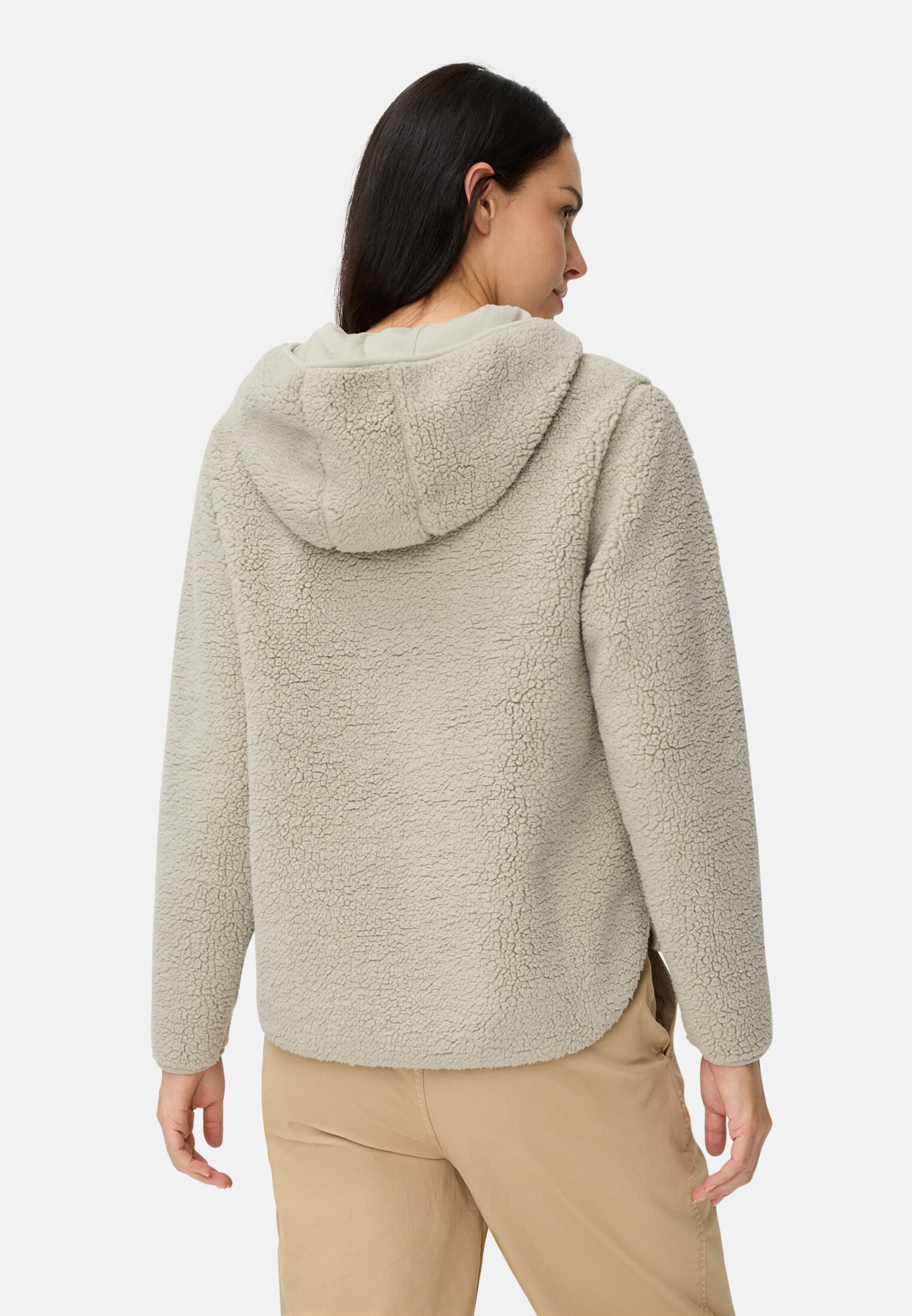 Damen Kapuzenpullover mit halbem Reißverschluss Eukalyptus getragen hinten