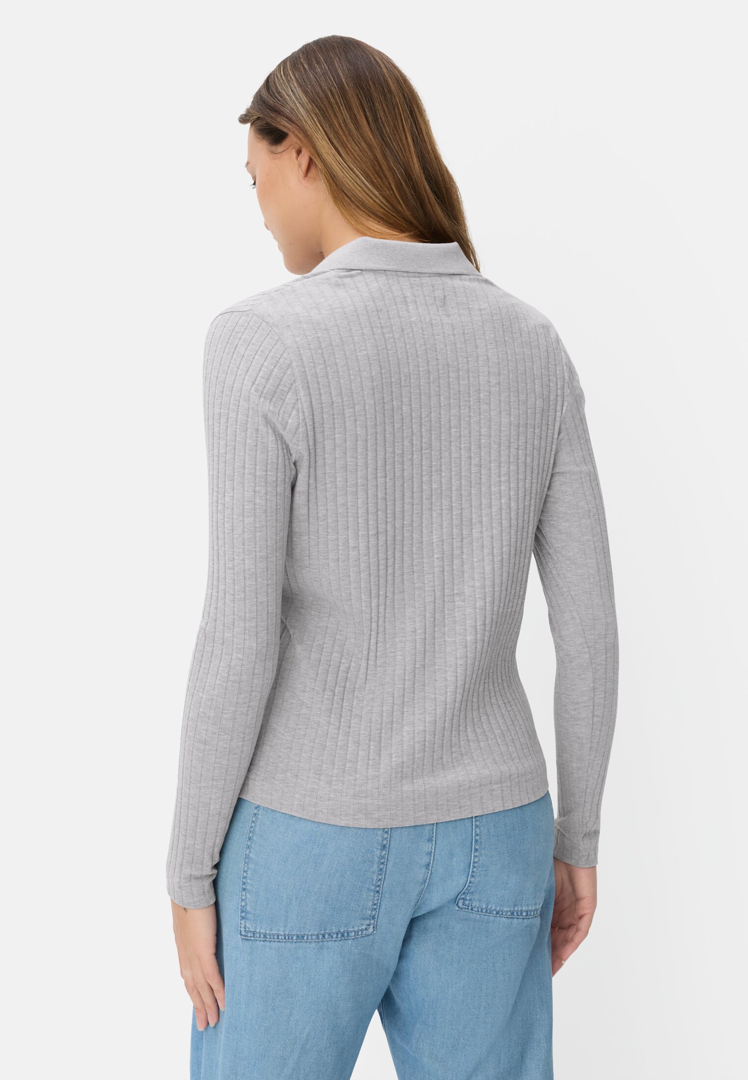 Women Jersey shirt with ribbed collar Grey worn back