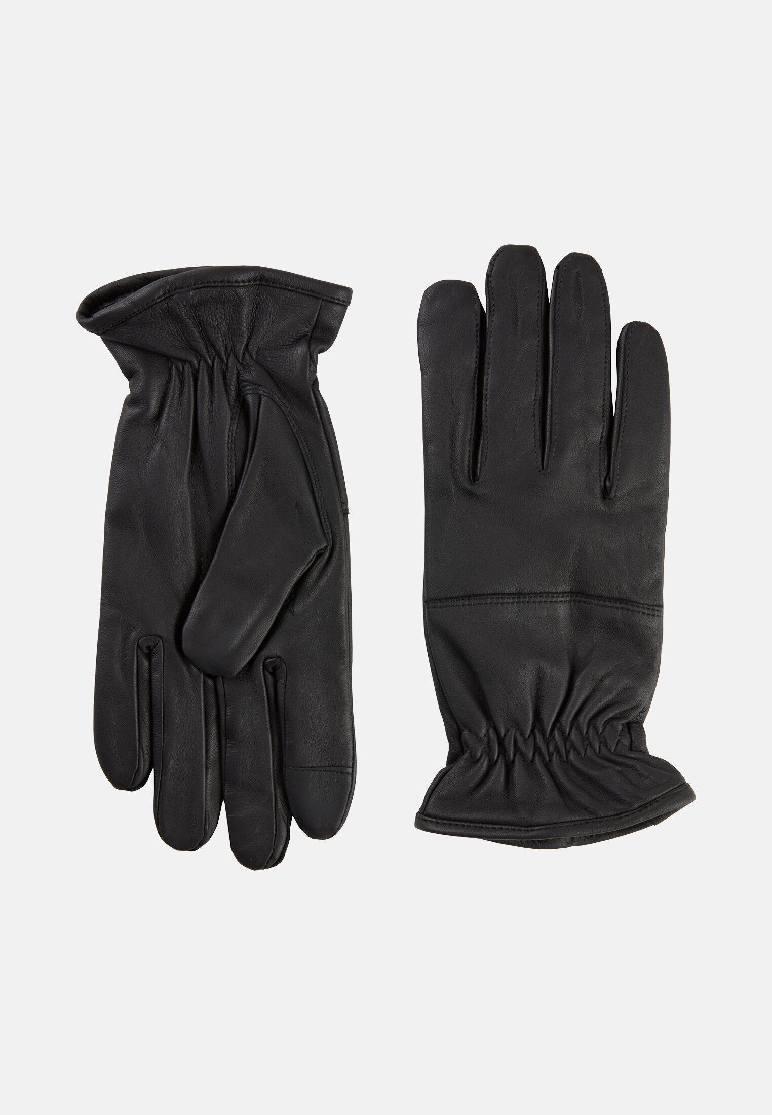 Herren Lederhandschuhe mit elastischen Bündchen und wärmendem Futter Schwarz hinten nah
