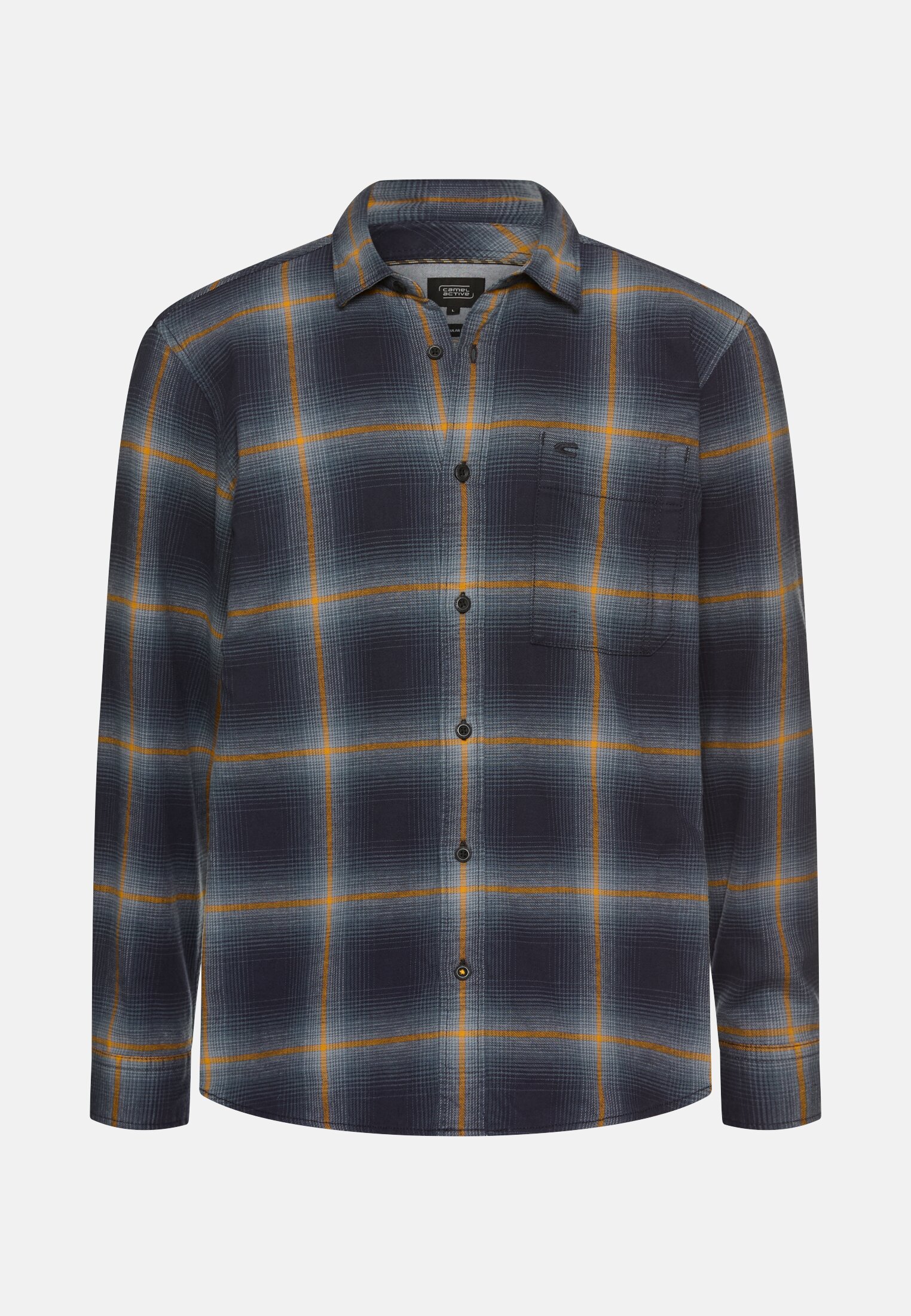 Herren fleXXXactive® Langarmhemd aus leichtem Flanell Navyblau frontal vorn