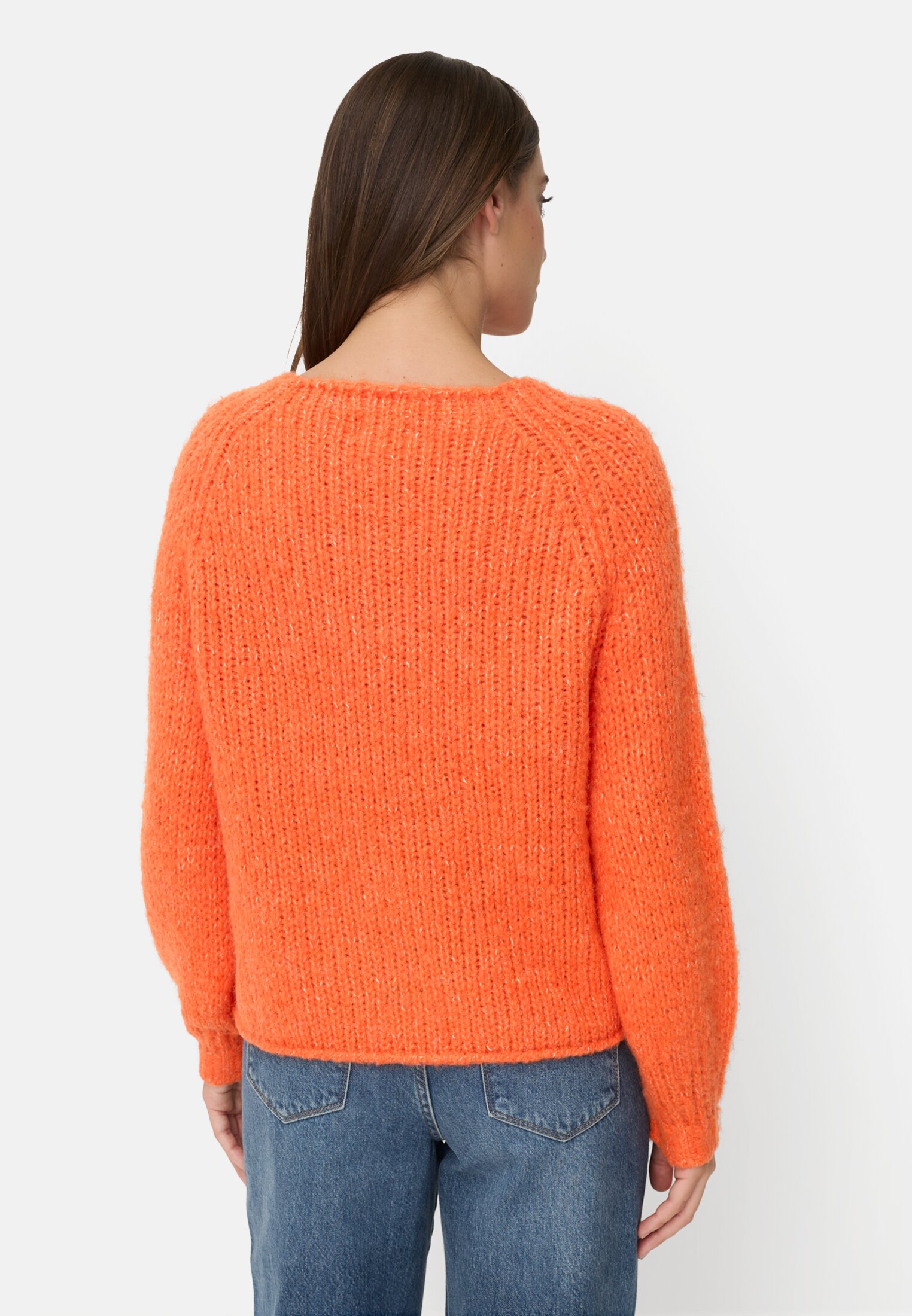 Damen Strickpullover mit weiten Ärmeln Orange getragen hinten