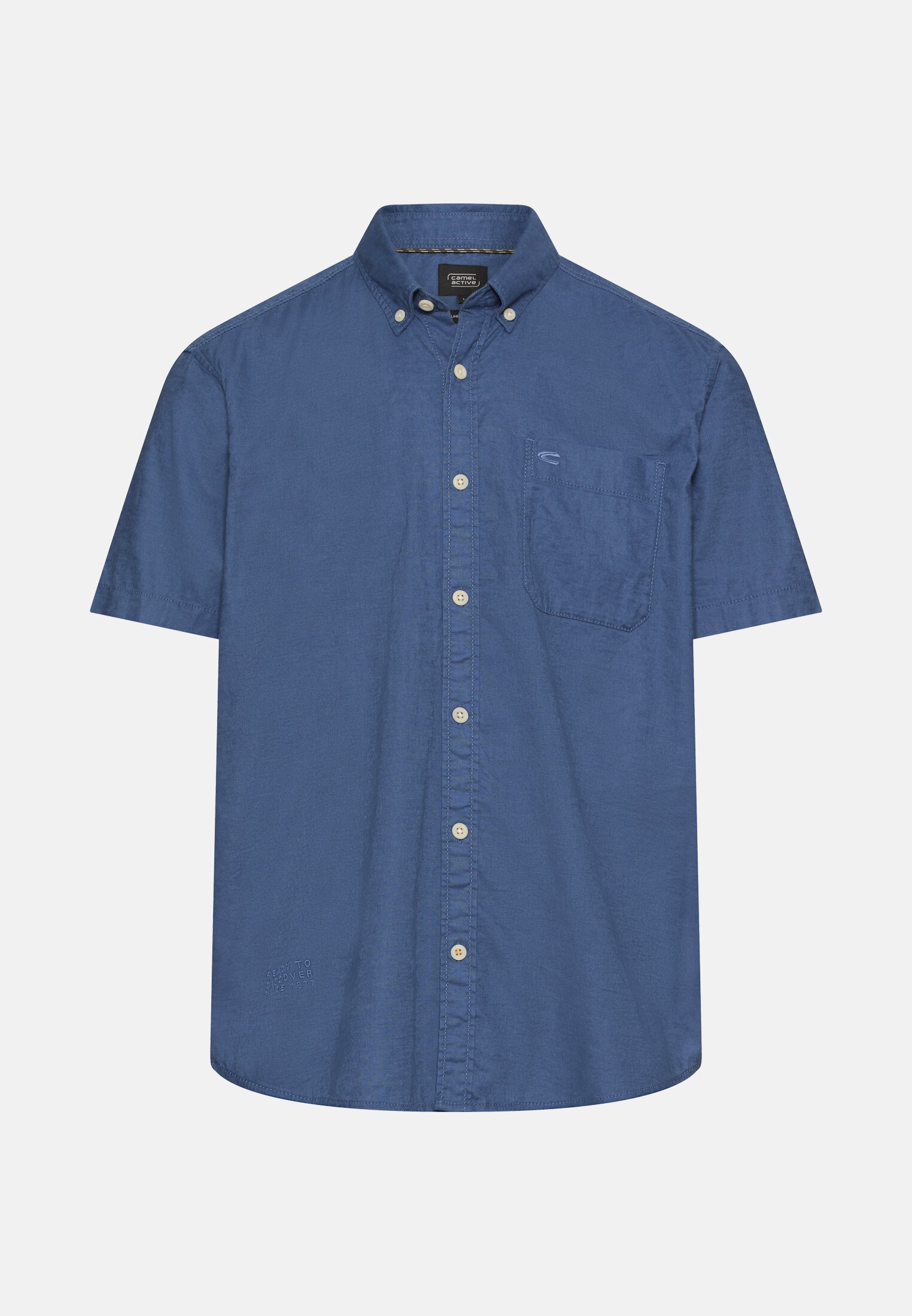 Heren Korte mouwen shirt van linnenmix Indigo Blau frontaal voor