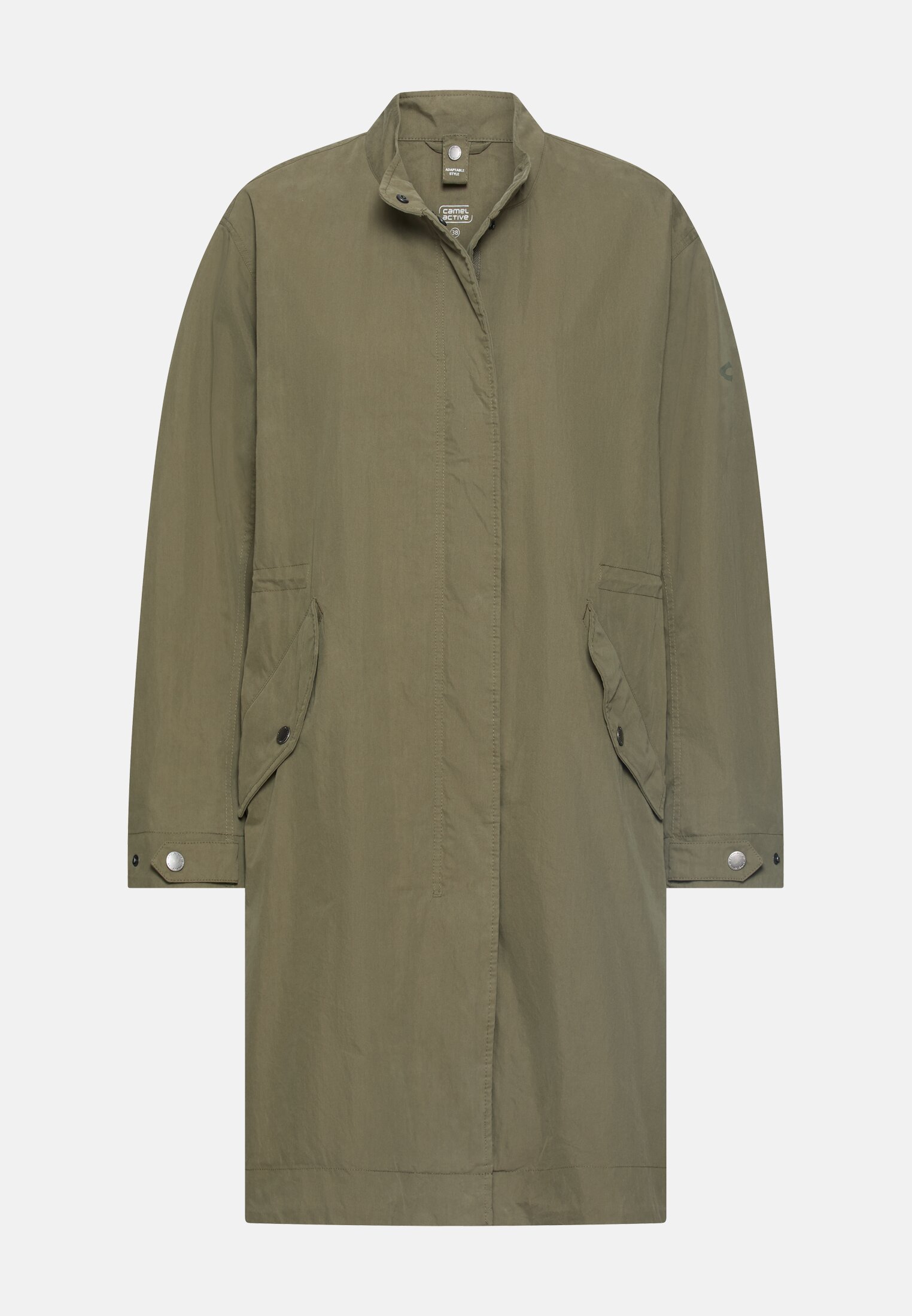Vrouwen Oversized jas met trekkoord in de taille Donkergroen frontaal voor