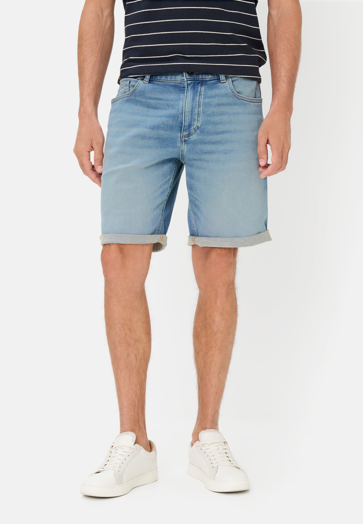 Men fleXXXactive® Jeans shorts made from cotton blend Pale Blue worn front
