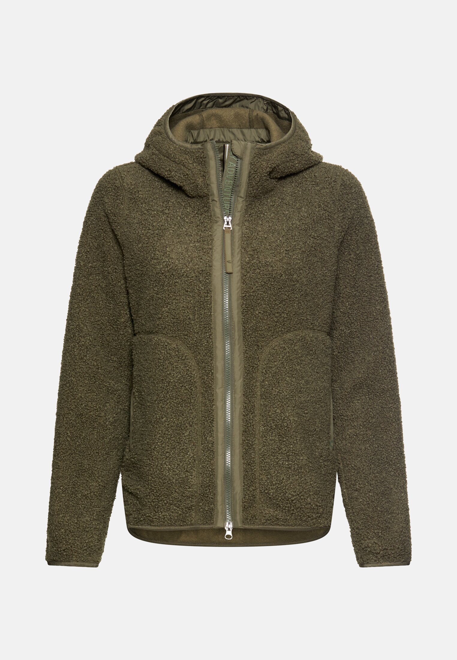 Damen Teddyjacke mit wärmenden Taschenfutter Dunkelgrün frontal vorn