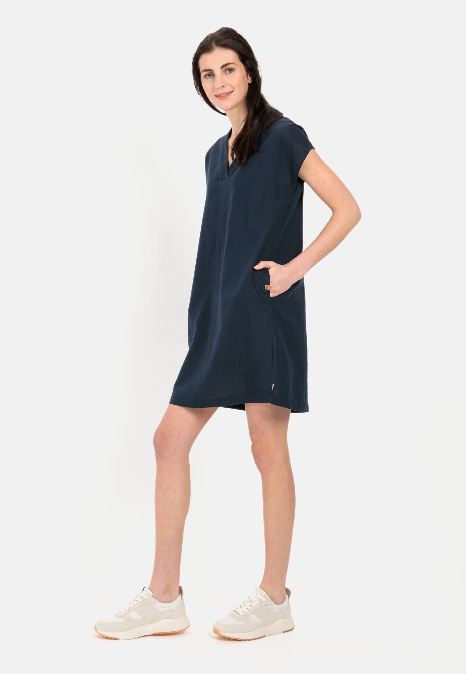 Women Slip dress in a summery linen blend Blue worn front full body