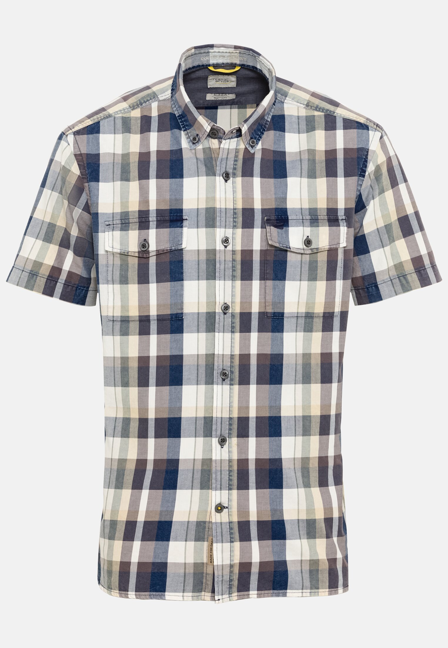 Men Short sleeve shirt with check pattern Grey-Blue frontal front