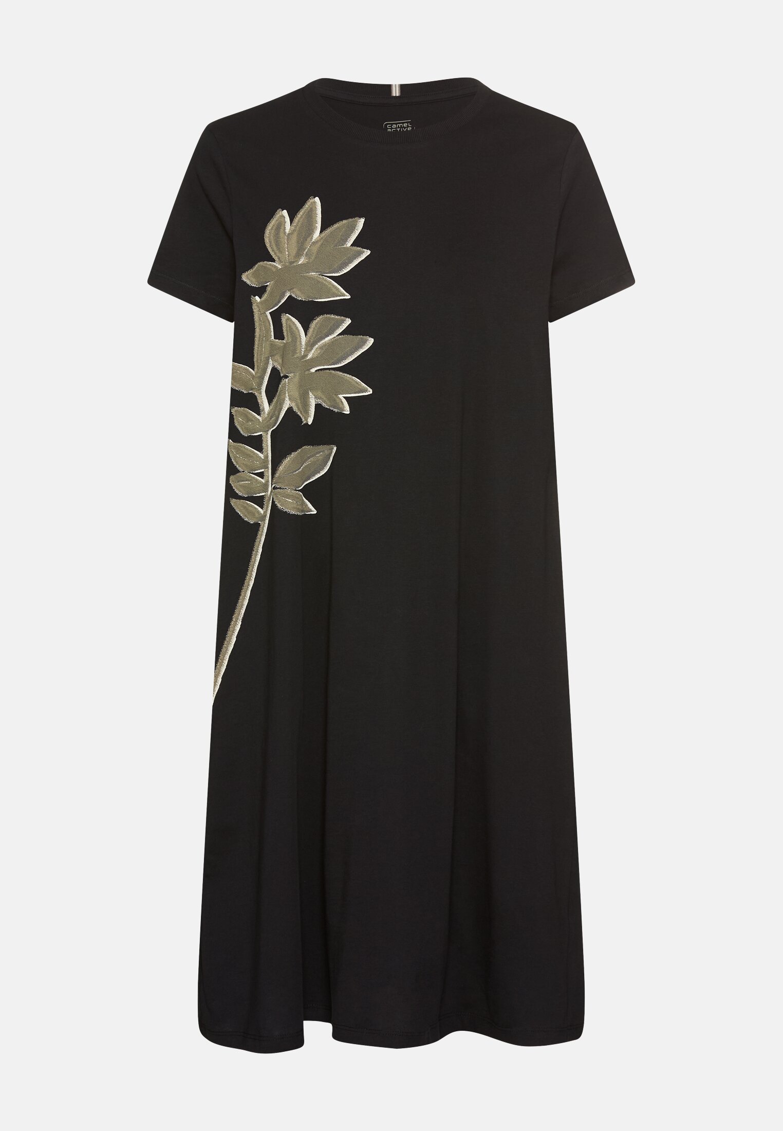 camelactive_Kleid_Caviar_Flower_print_391665-5T64-84_0G Vrouwen Kort T-shirtjurkje met bloemenprint Zwart frontaal voor
