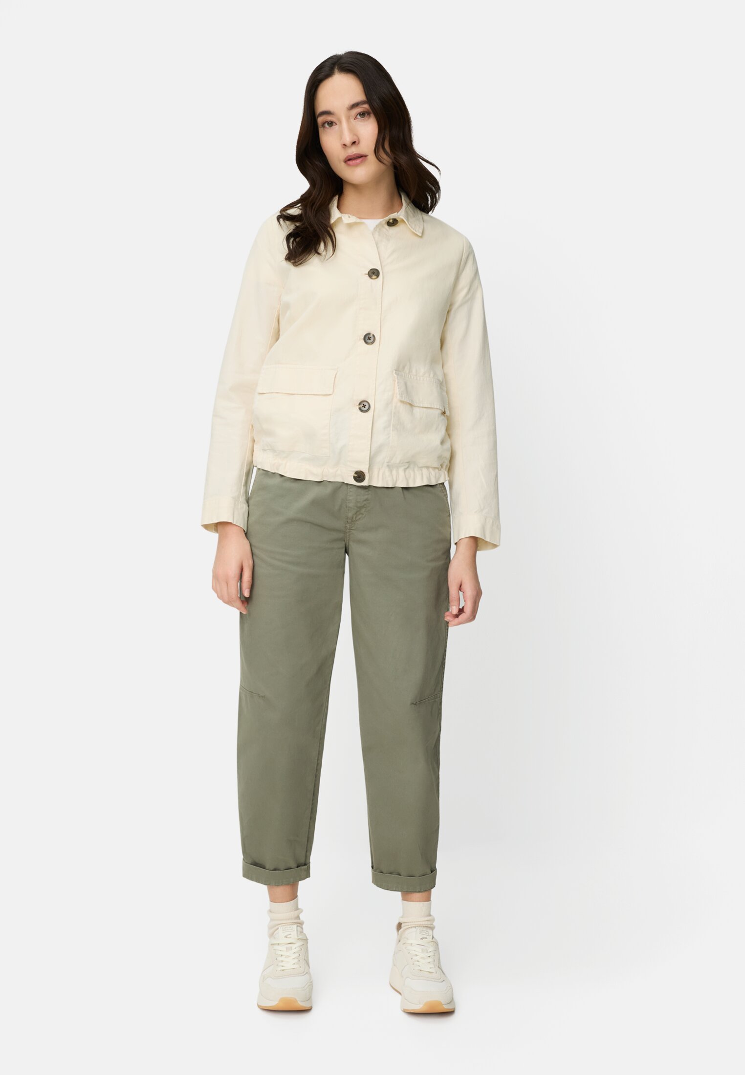 Women Lightweight blazer made from a linen blend White worn front full body