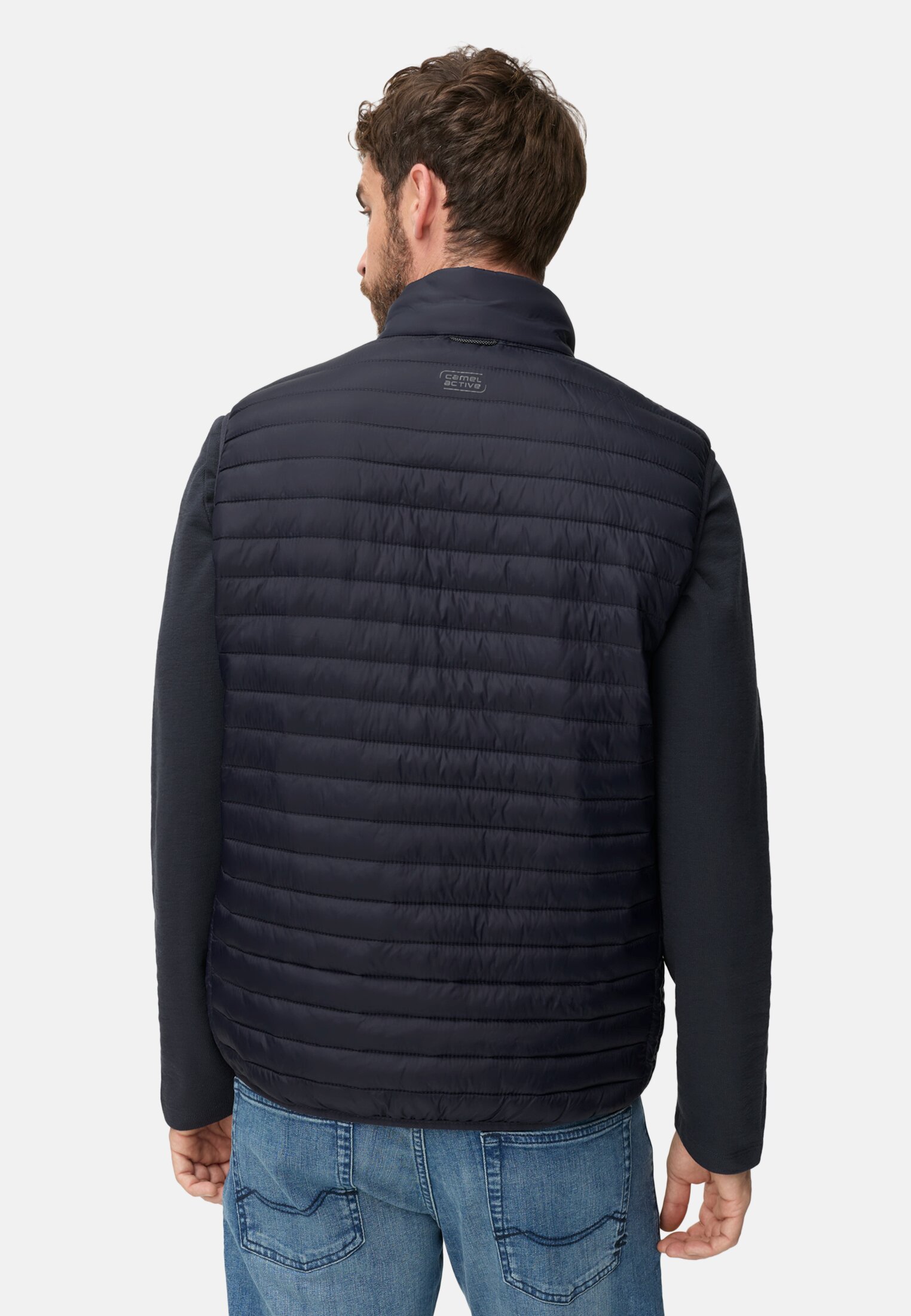 Men Vest with water-repellent function Navy Blue worn back