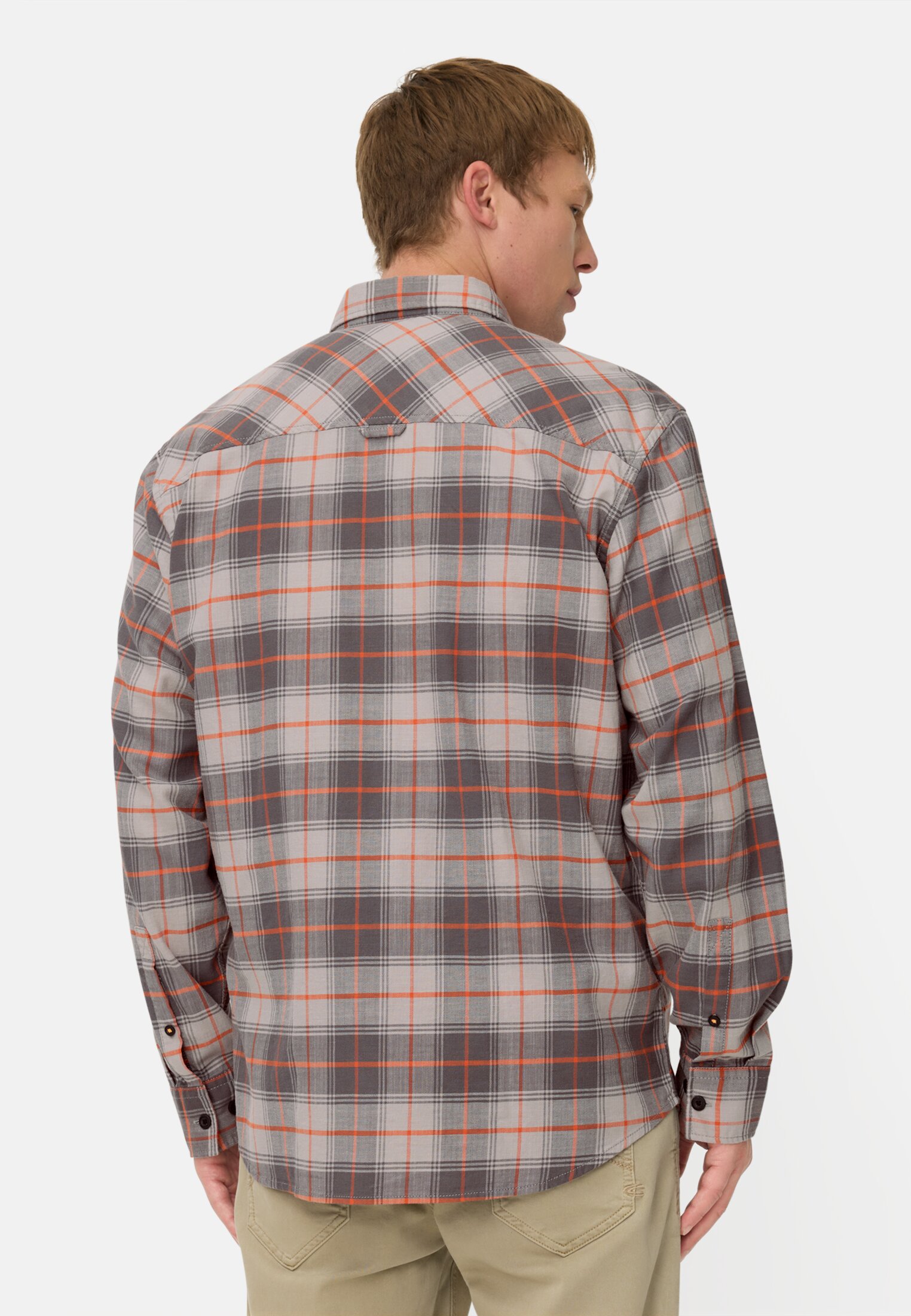 Herren Karohemd mit 2-Wege Stretch Orange getragen hinten