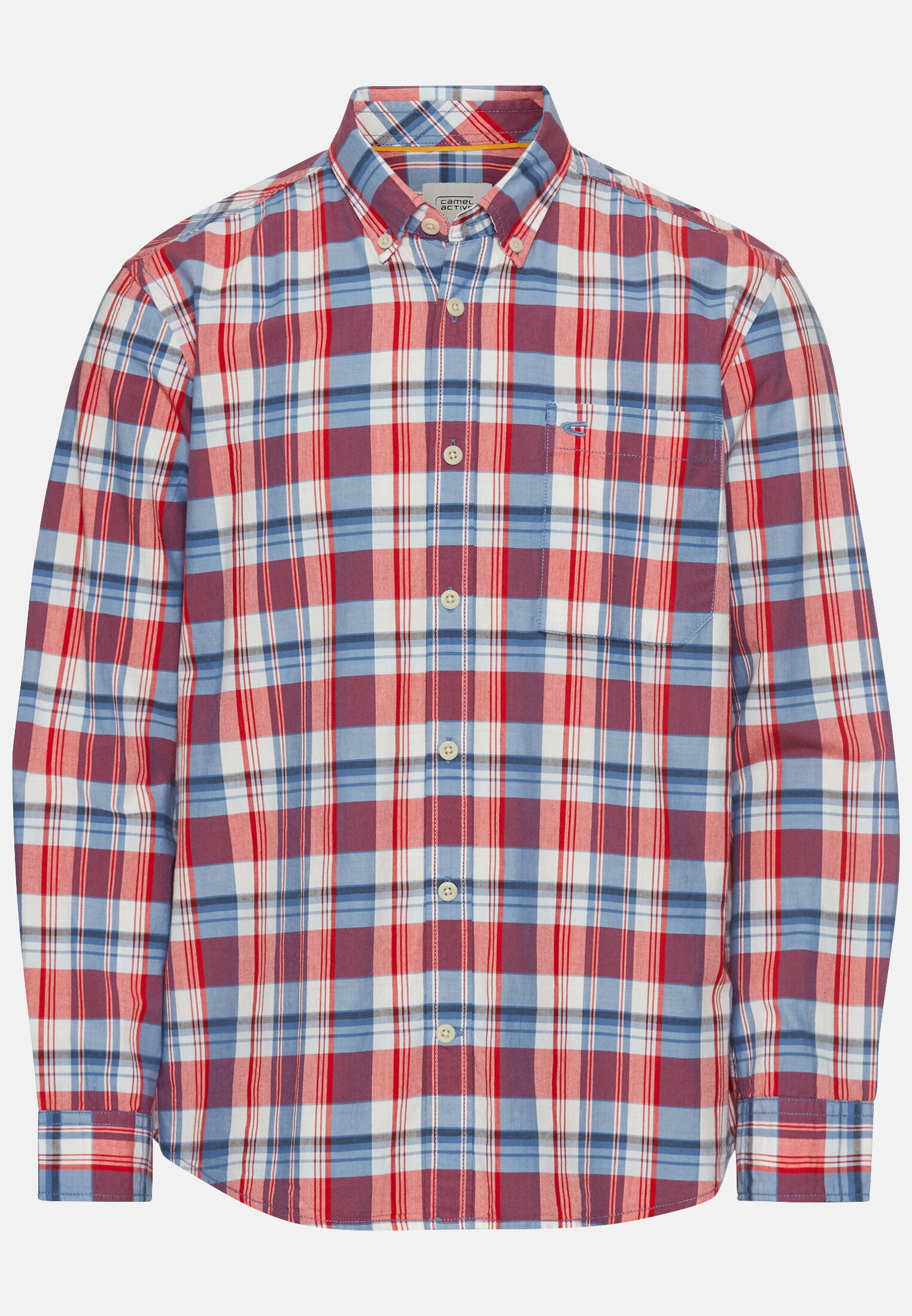 MI_0919F-5S93-55_0G-00 Men Checked long-sleeved shirt with chest pocket Berry red frontal front