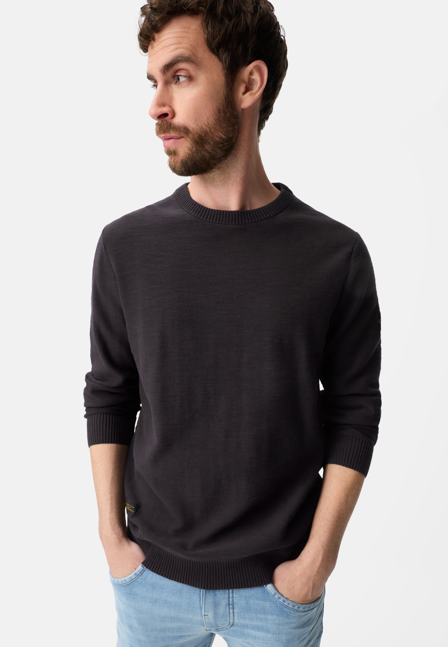 Heren Gebreide trui van puur katoen Donkerblauw gedragen emotional