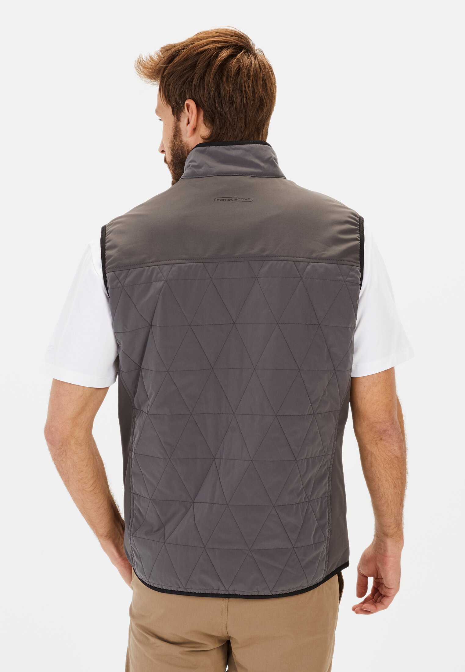 Men Vest with stand-up collar Grey worn back