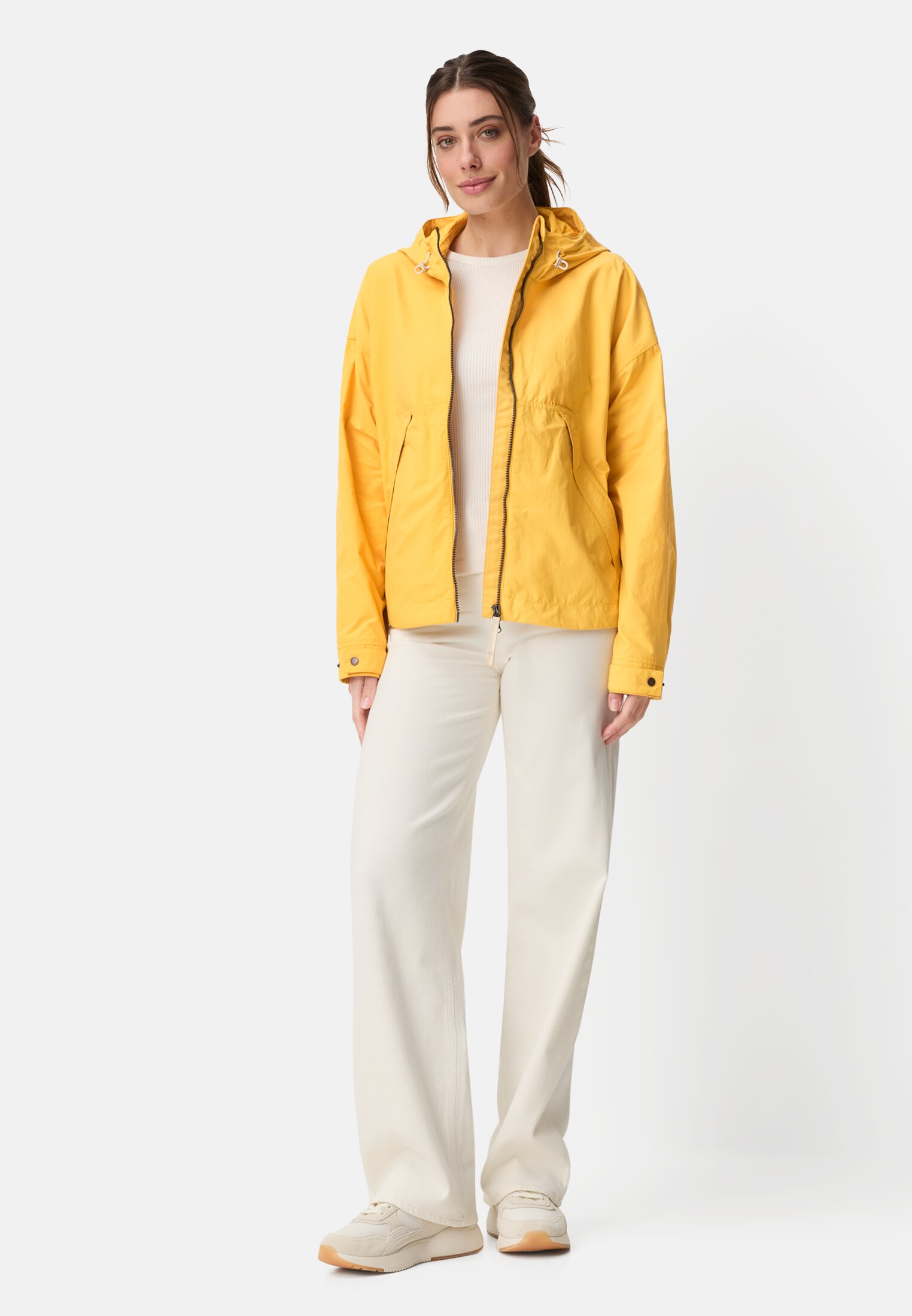 Women Blouson with 2-way zipper Yellow worn front full body