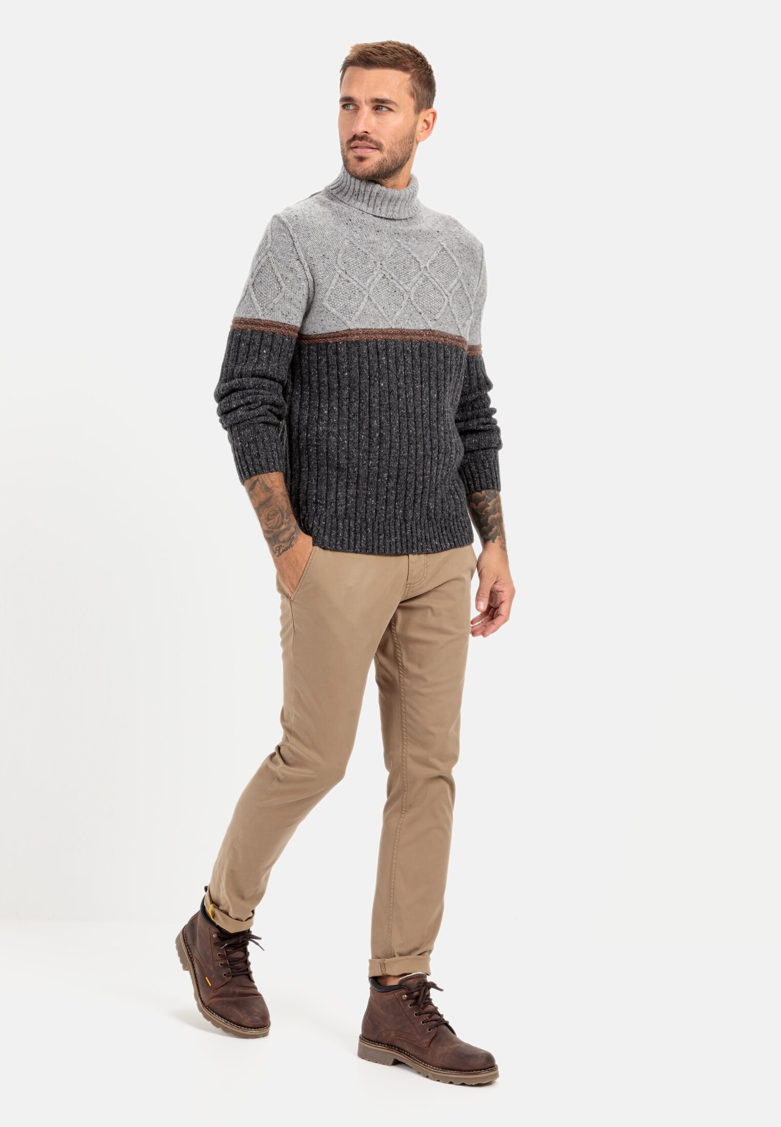Rollkragenpullover für Herren in Grau | S | camel active