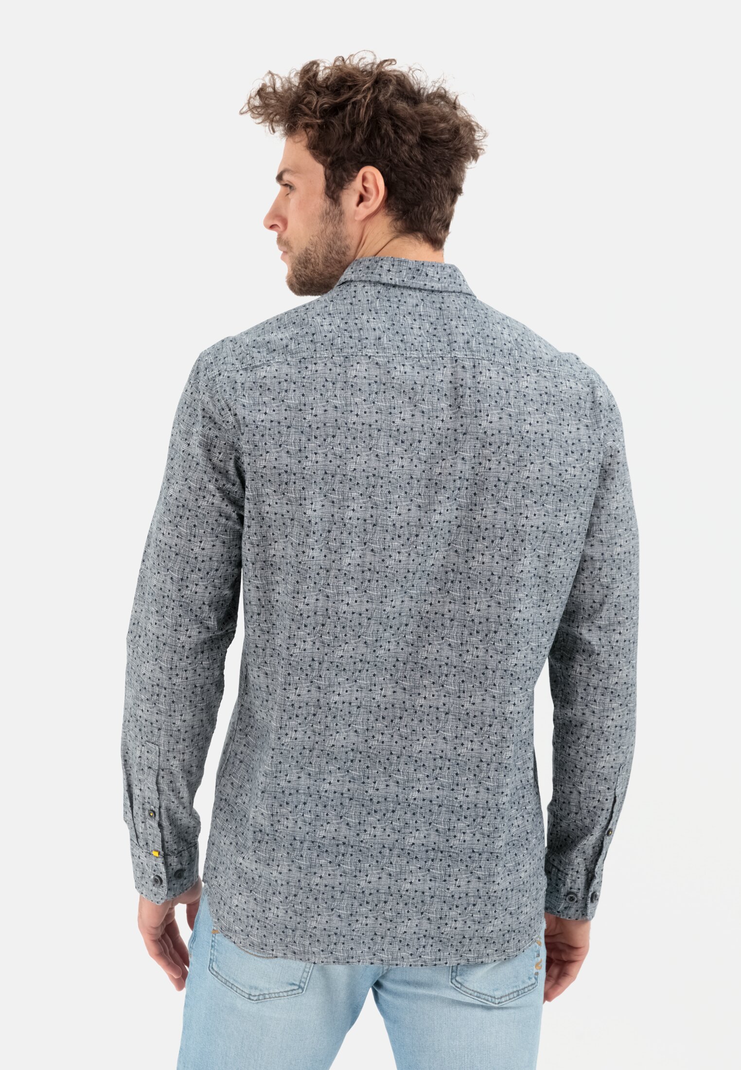 Men Casual shirt with allover print in cotton Blue worn back