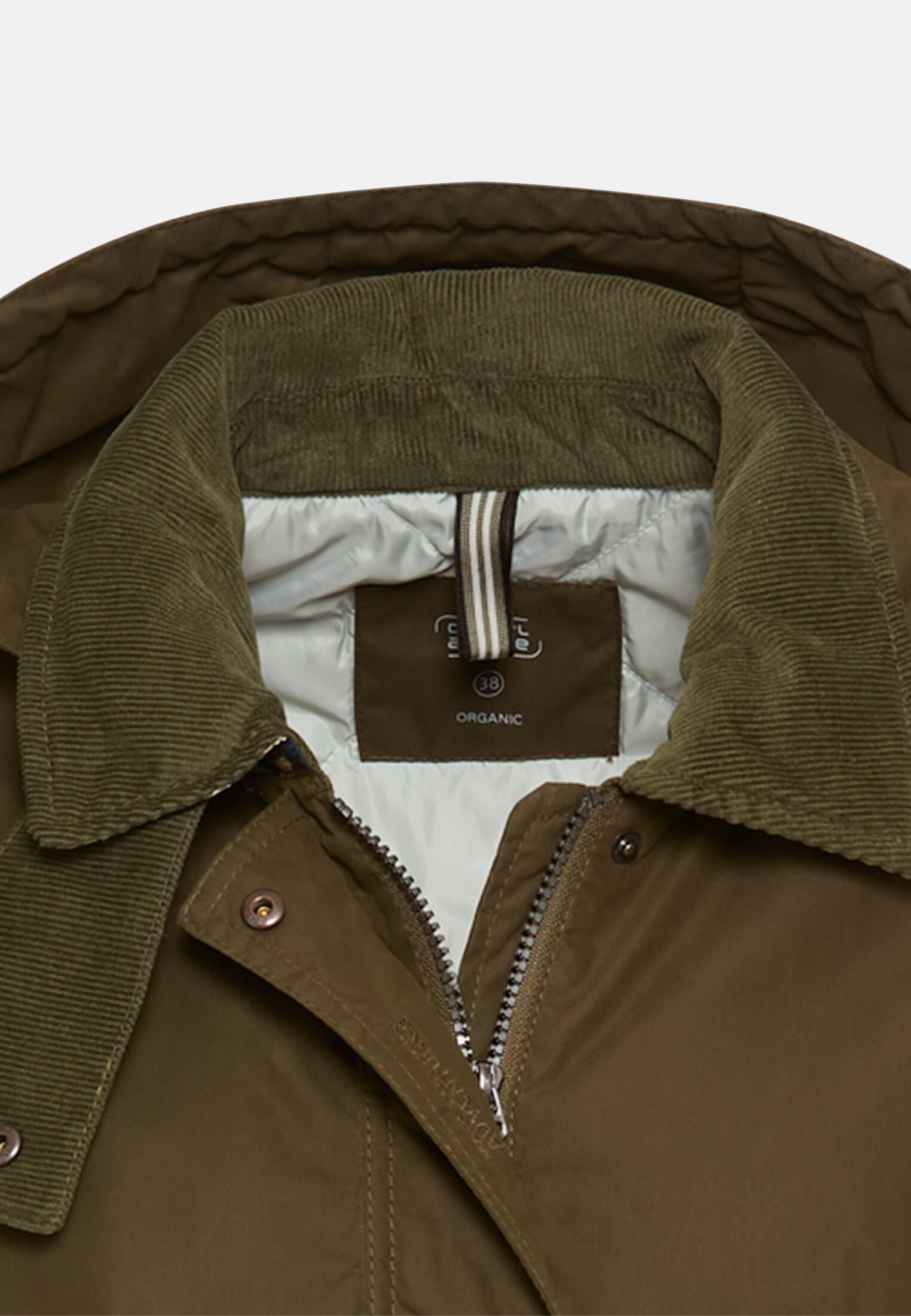 Women Outdoor Jacket with removable hood and corduroy collar Dark Khaki front close