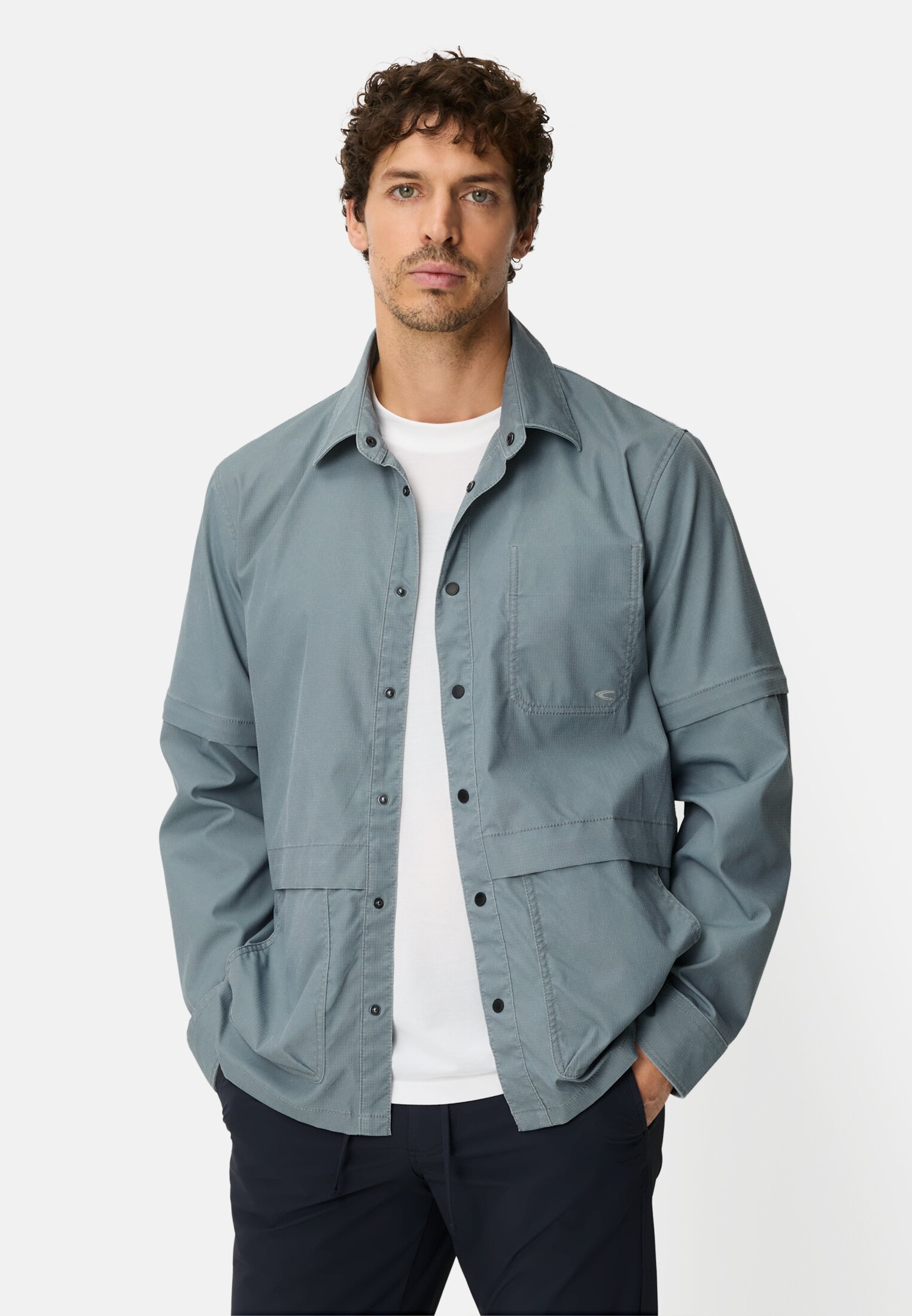 Men Overshirt with zip-off sleeves Blue worn front