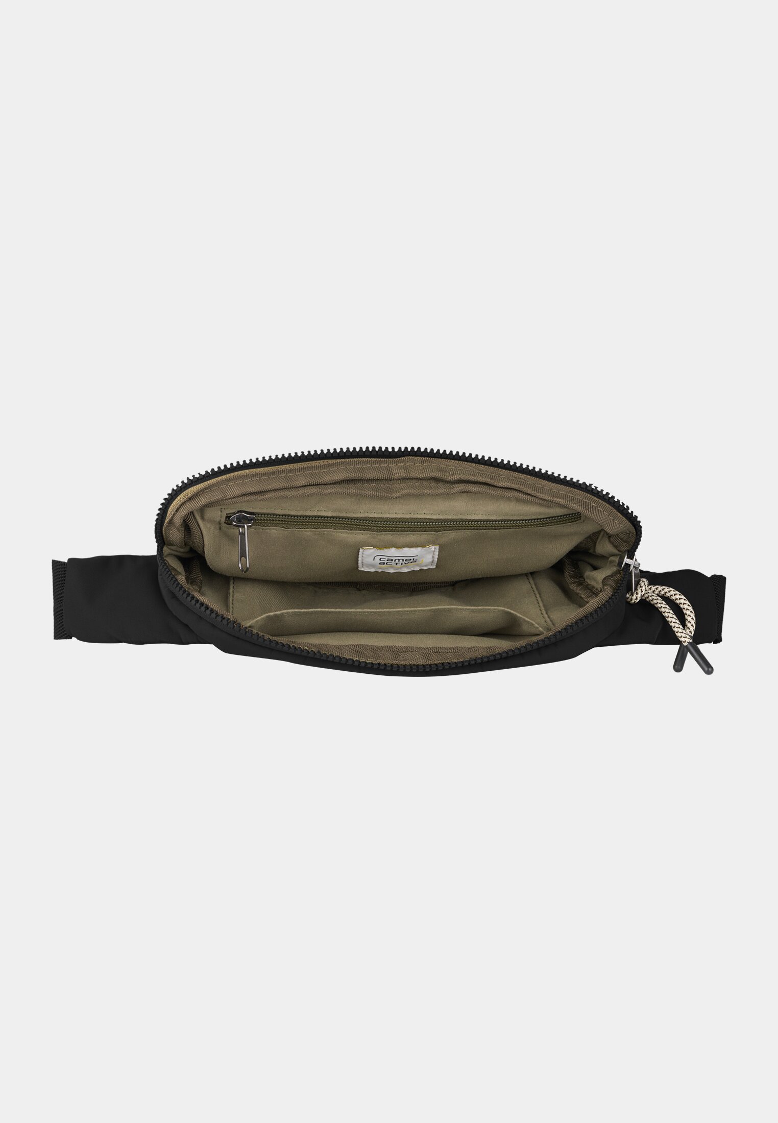Damen AURUM Gürteltasche aus recyceltem Nylon Schwarz vorne nah