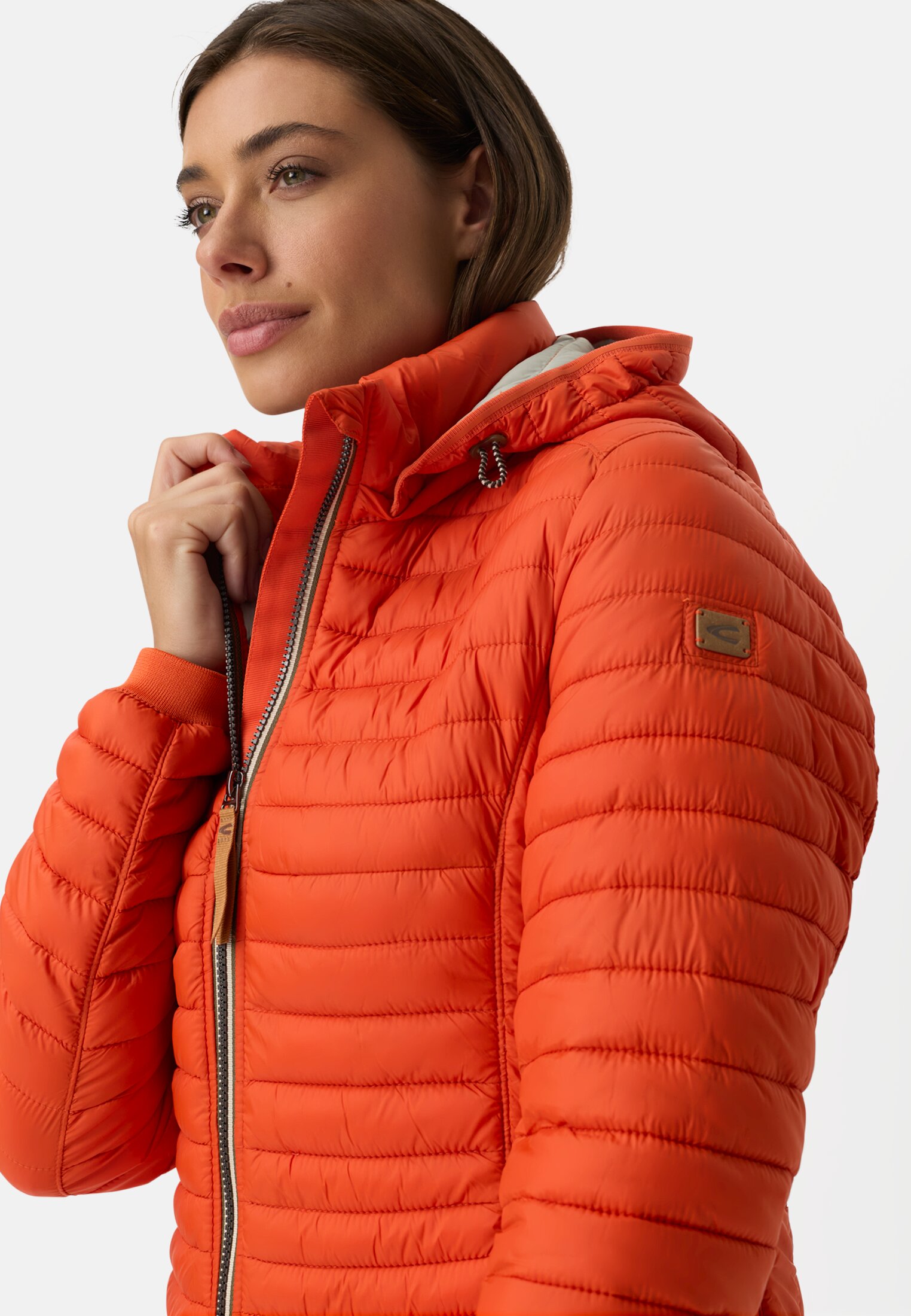 Women Windproof jacket with side knit insert Orange worn emotional