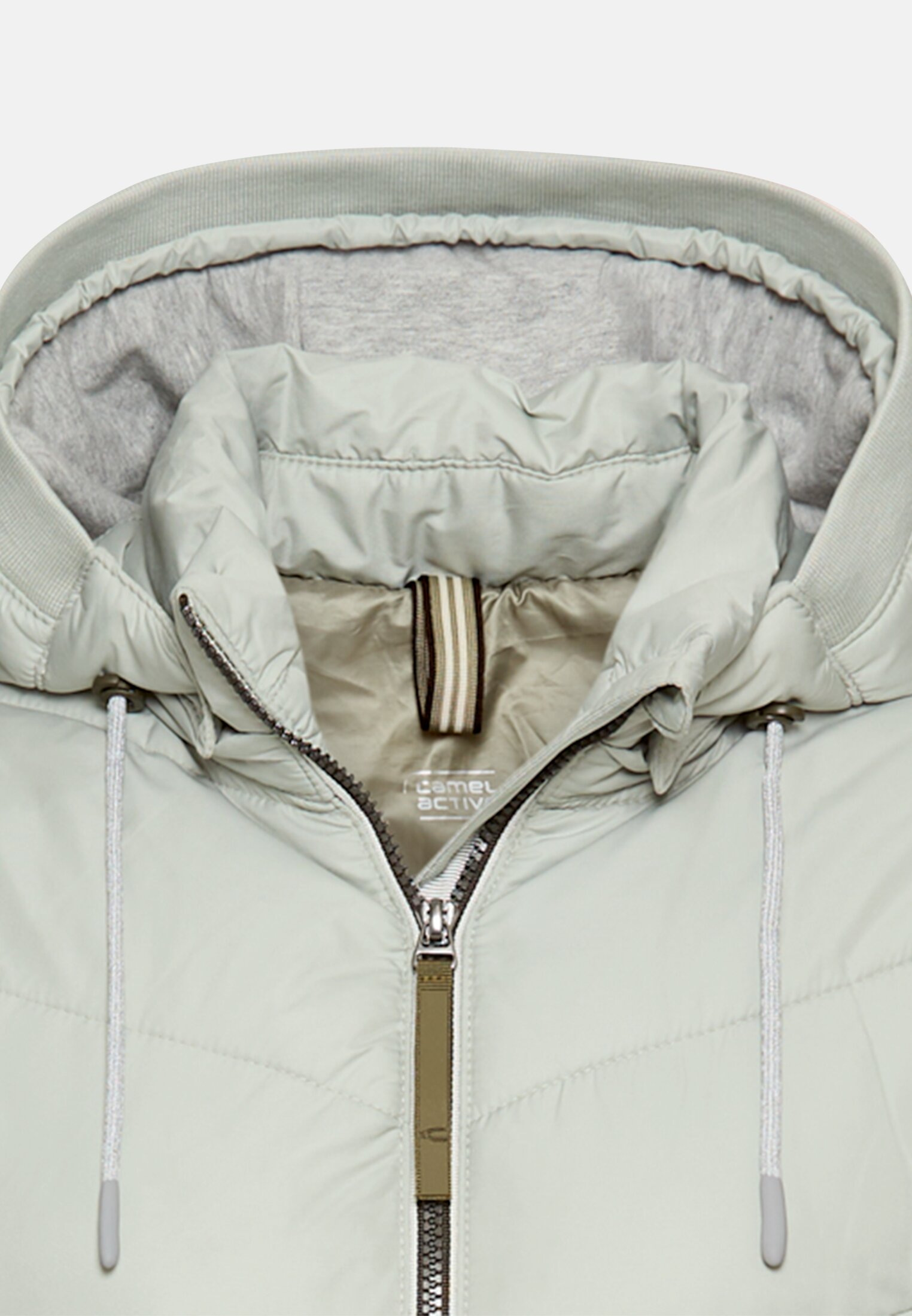 Women Padded jacket with detachable hood Sage front close