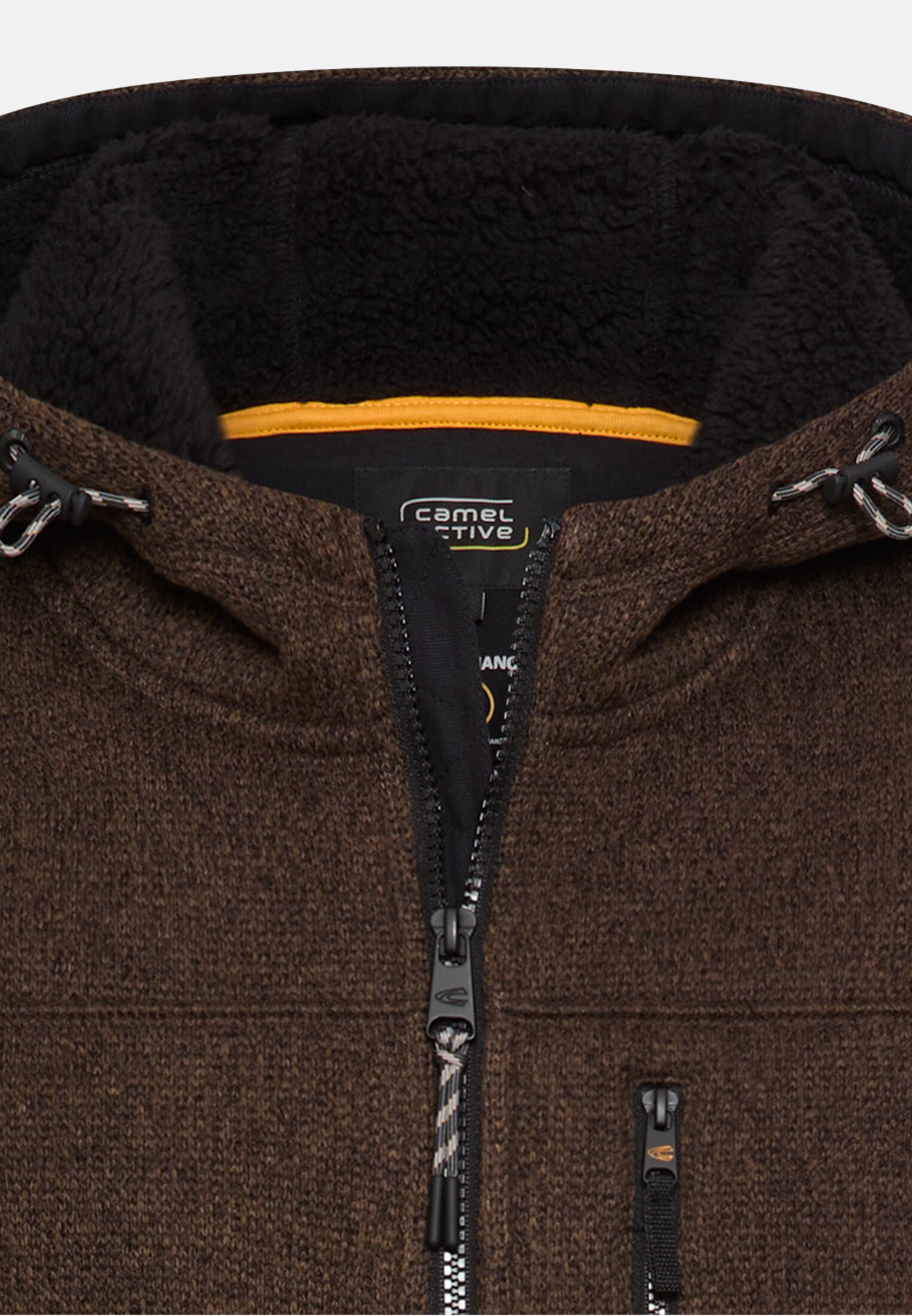 Herren Fleecejacke mit Teddy Futter Sepiabraun vorne nah