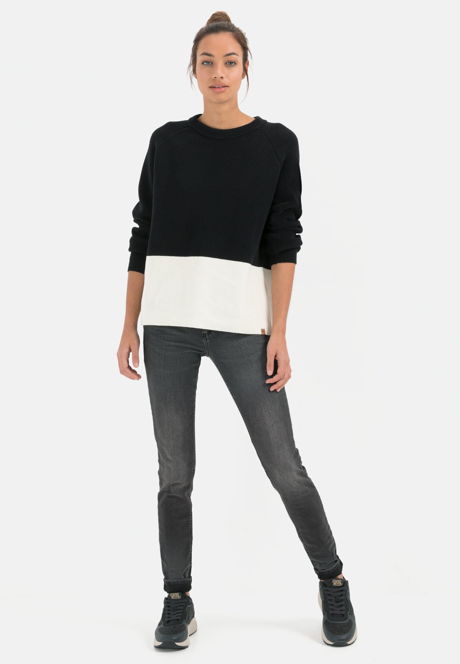 Women Slim Fit Denim Grey worn front full body
