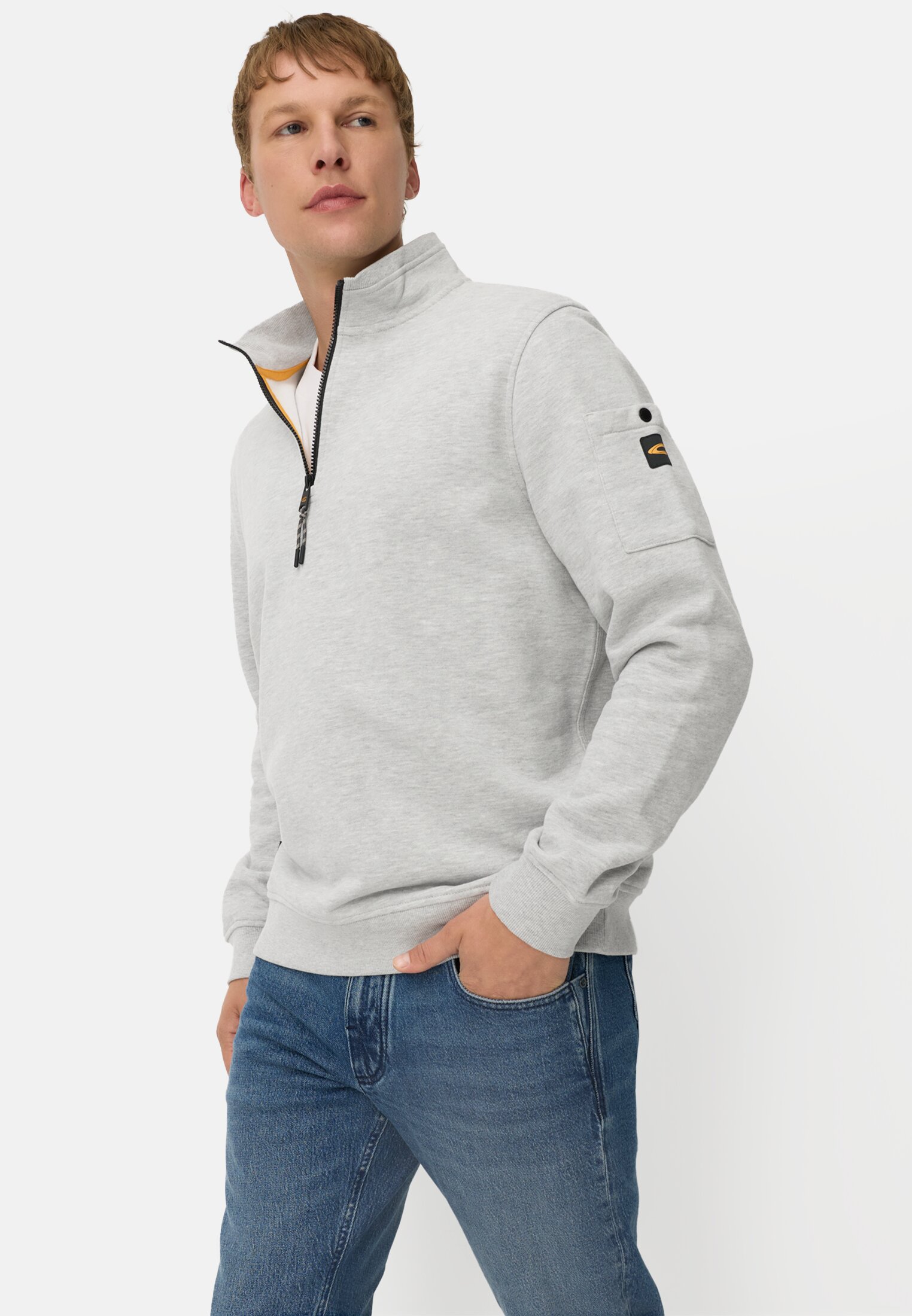 Men Sweatshirt with Troyer collar Grey worn emotional